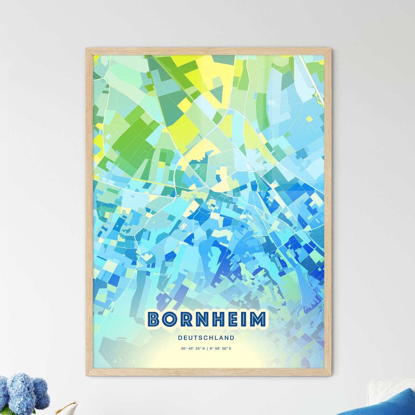 Colorful BORNHEIM GERMANY Fine Art Map Cool Blue