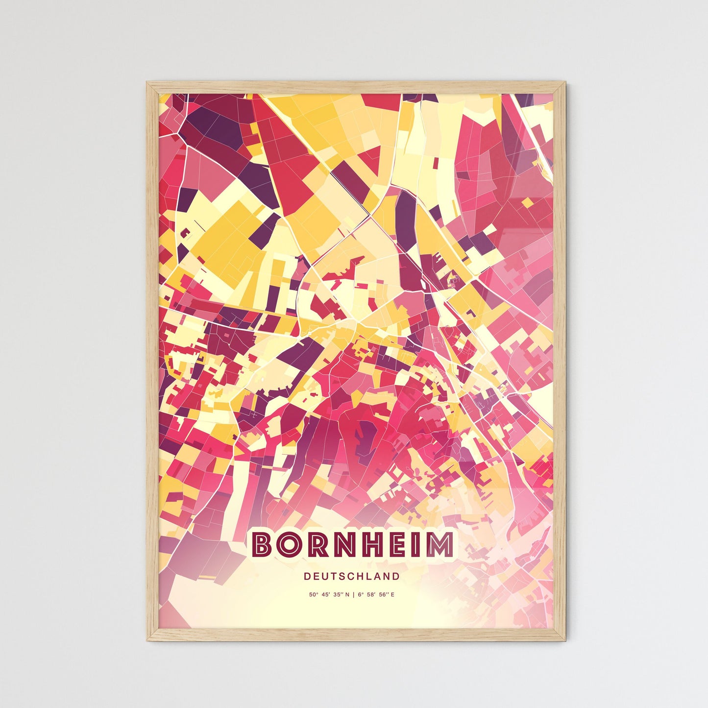 Colorful BORNHEIM GERMANY Fine Art Map Hot Red