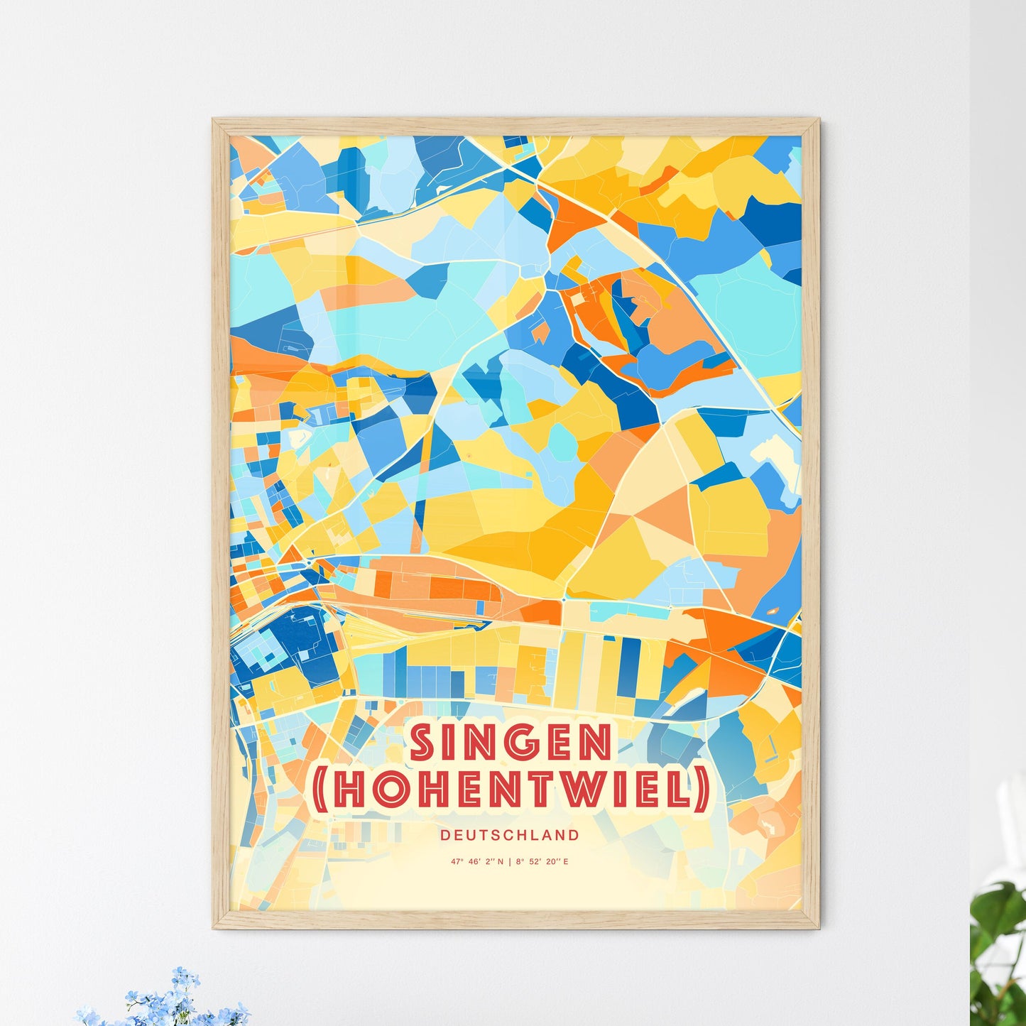 Colorful SINGEN (HOHENTWIEL) GERMANY Fine Art Map Blue Orange