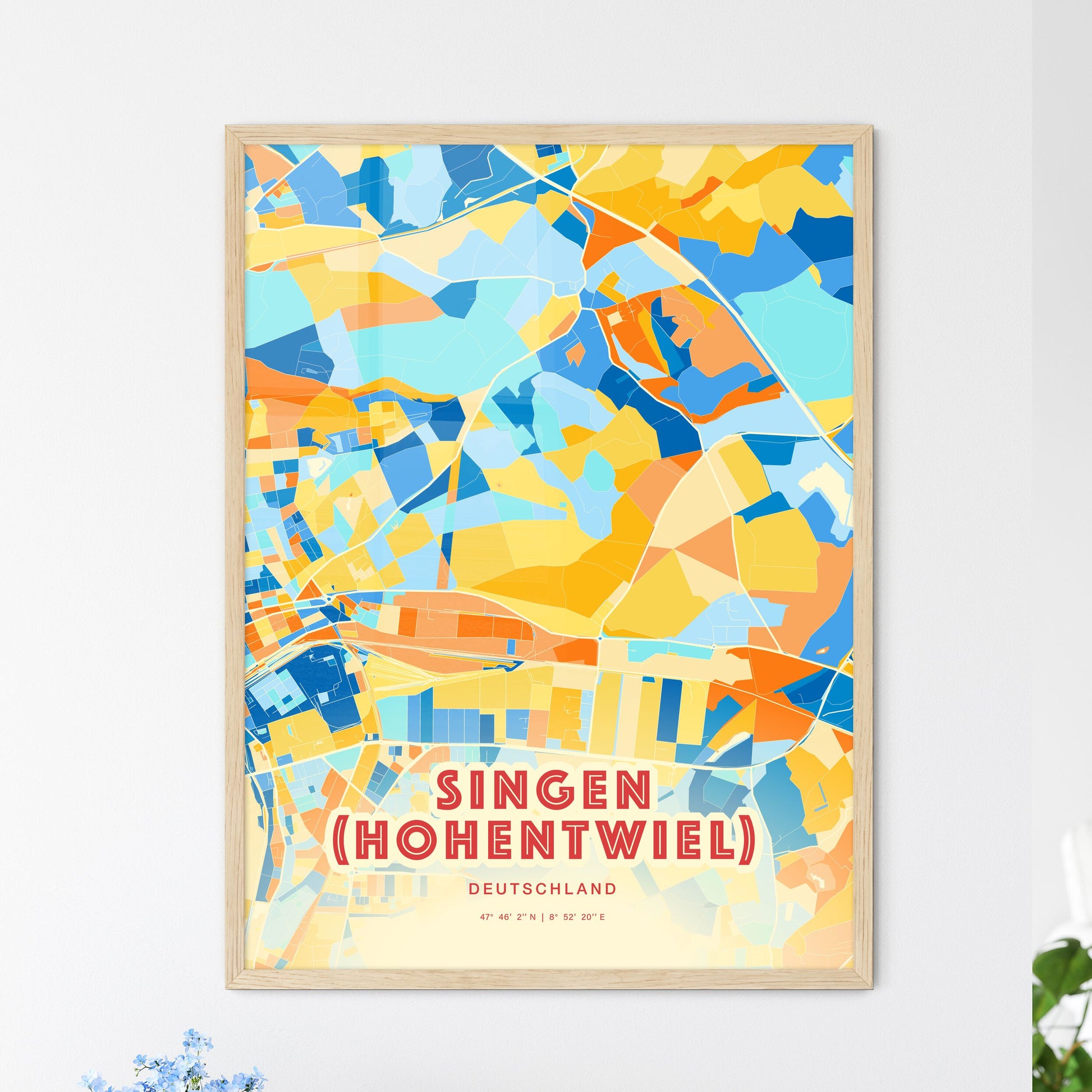 Colorful SINGEN (HOHENTWIEL) GERMANY Fine Art Map Blue Orange