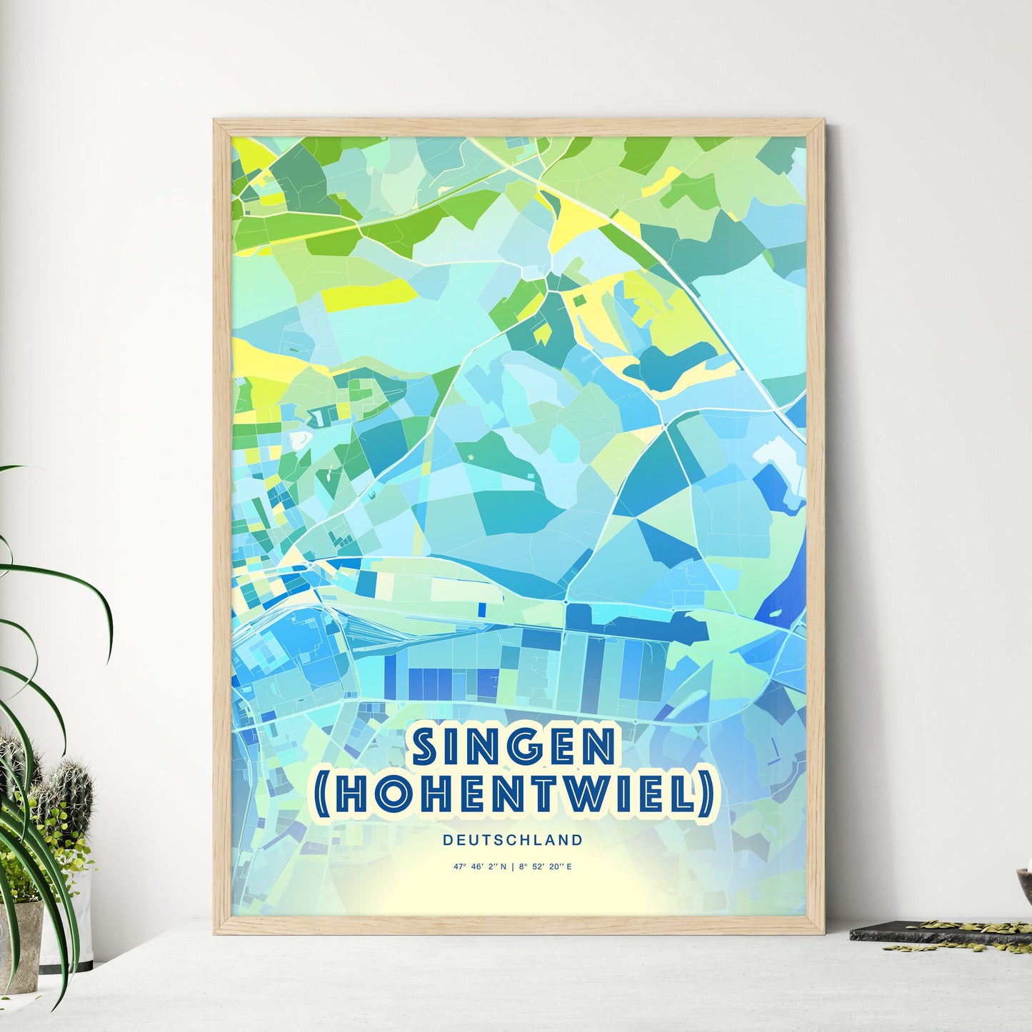 Colorful SINGEN (HOHENTWIEL) GERMANY Fine Art Map Cool Blue