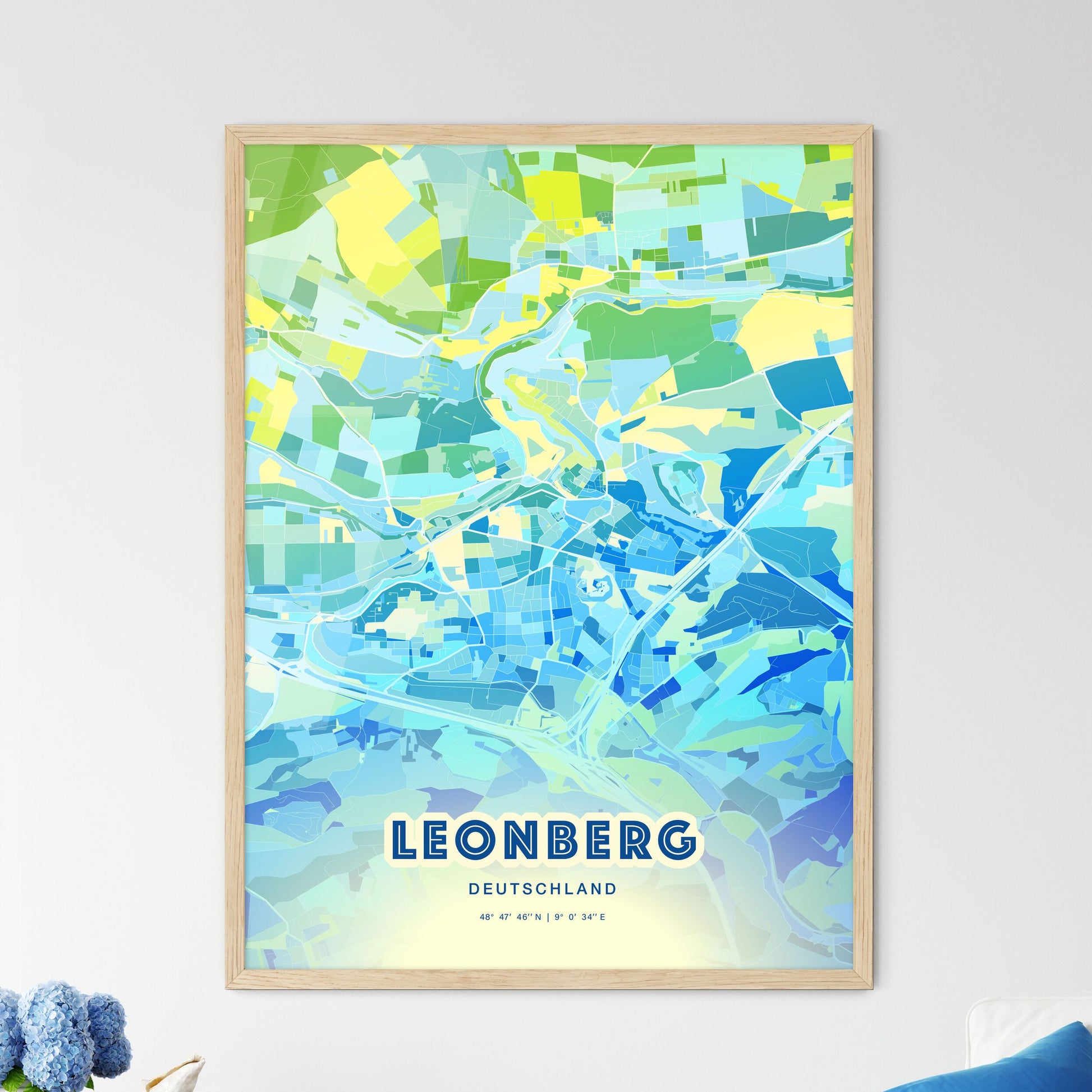 Colorful LEONBERG GERMANY Fine Art Map Cool Blue