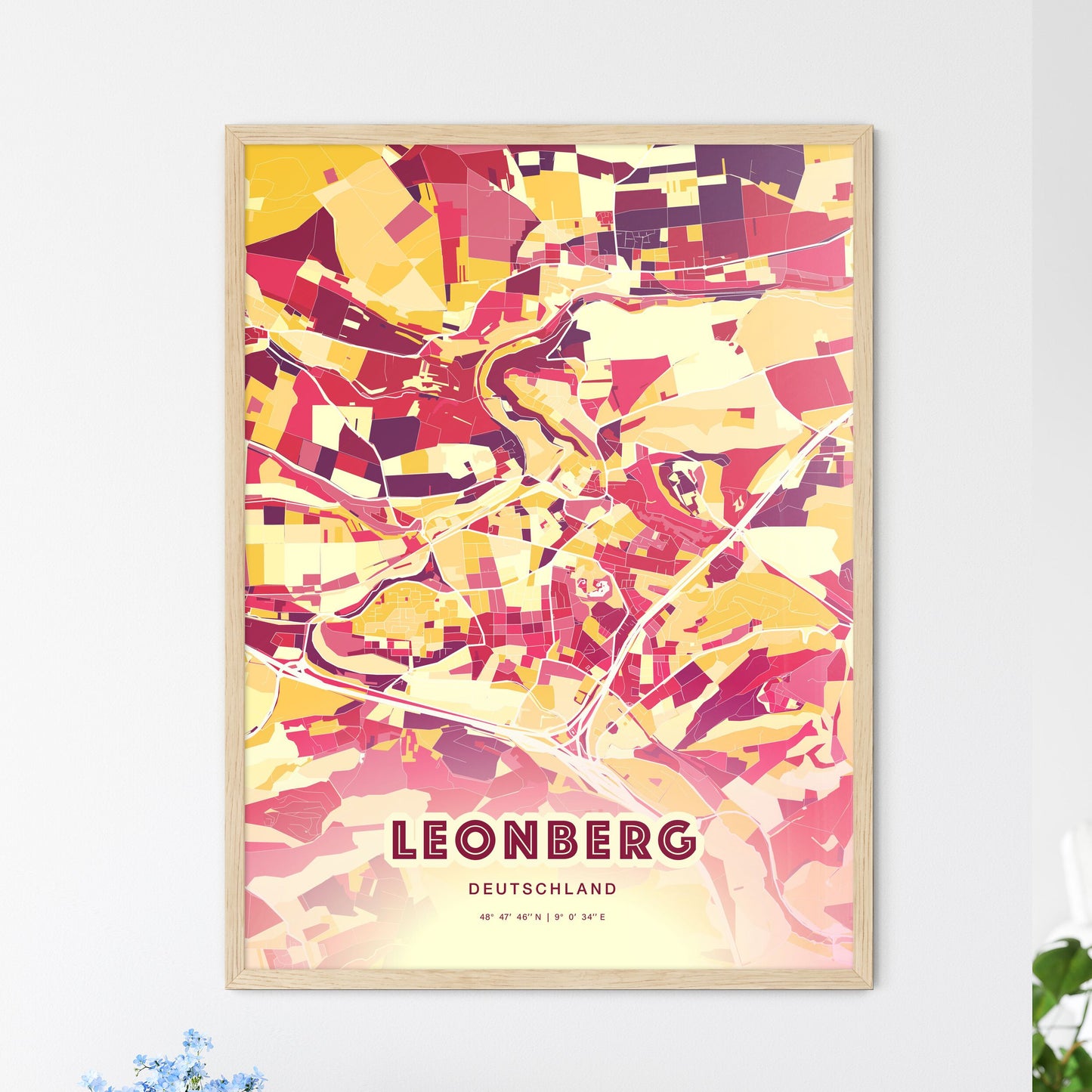 Colorful LEONBERG GERMANY Fine Art Map Hot Red