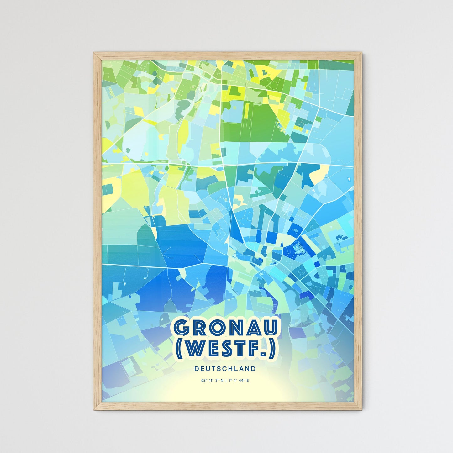 Colorful GRONAU (WESTF.) GERMANY Fine Art Map Cool Blue