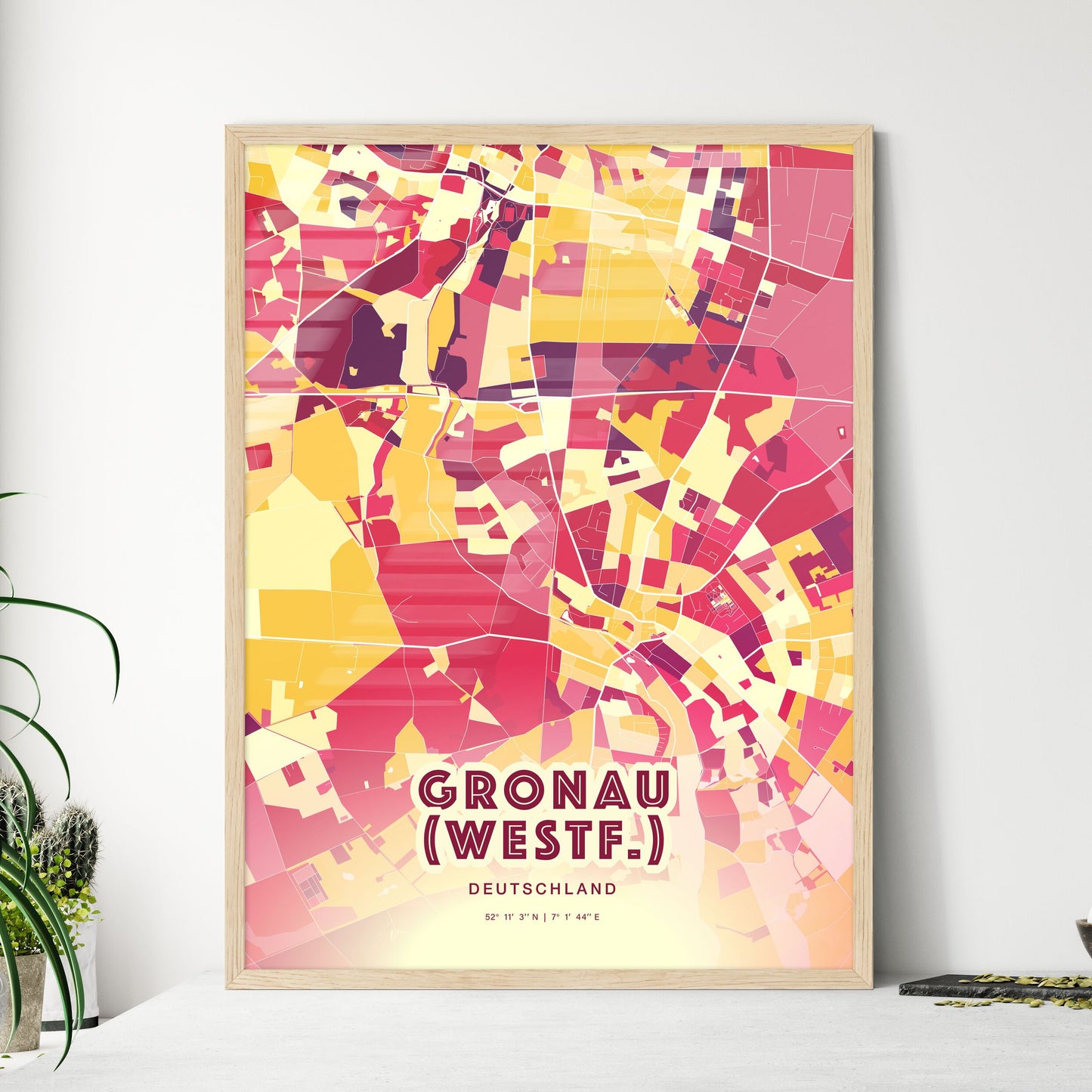 Colorful GRONAU (WESTF.) GERMANY Fine Art Map Hot Red