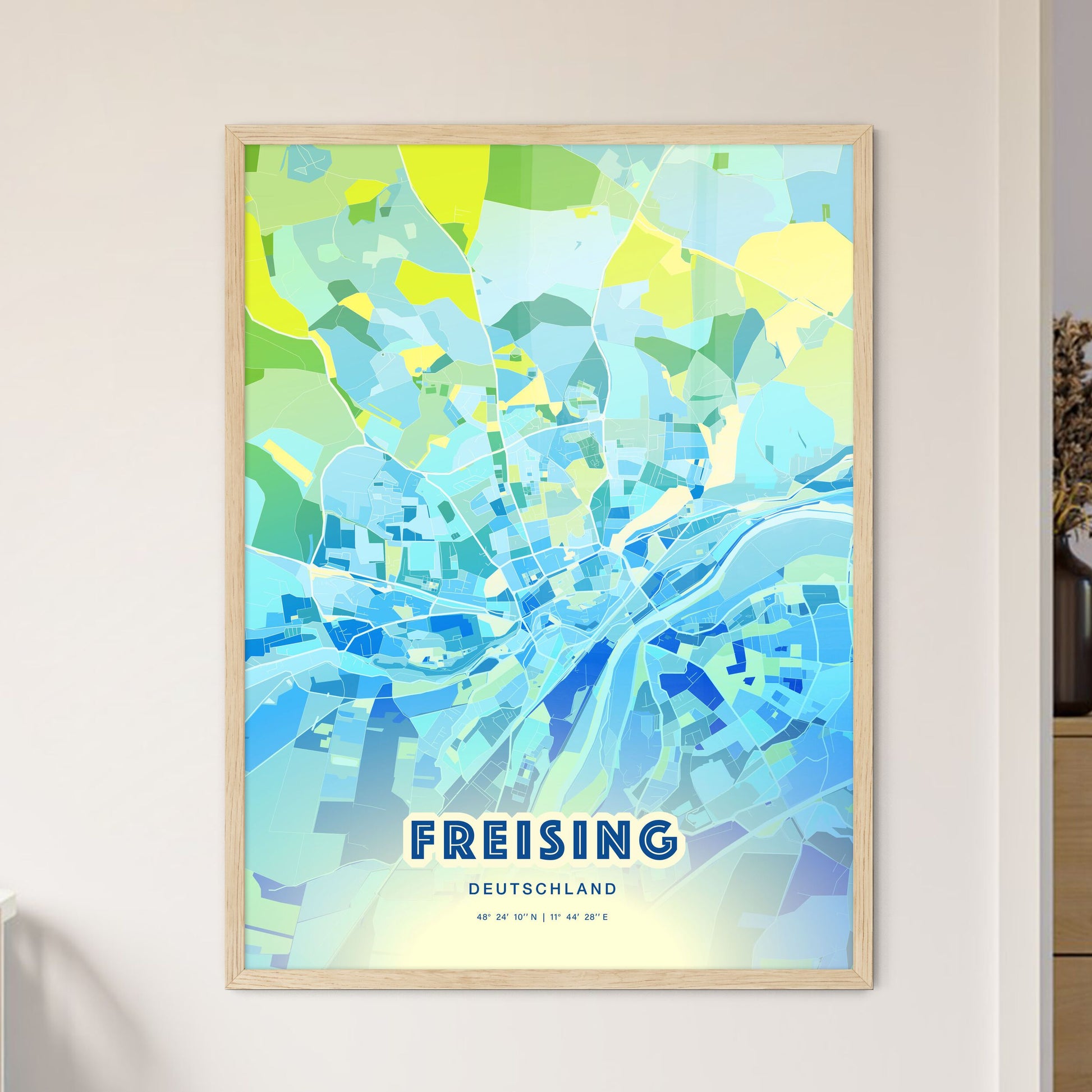 Colorful FREISING GERMANY Fine Art Map Cool Blue