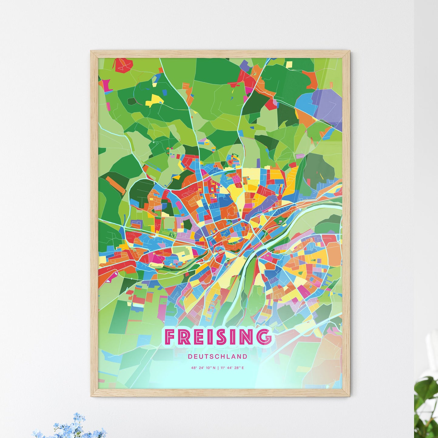 Colorful FREISING GERMANY Fine Art Map Crazy Colors