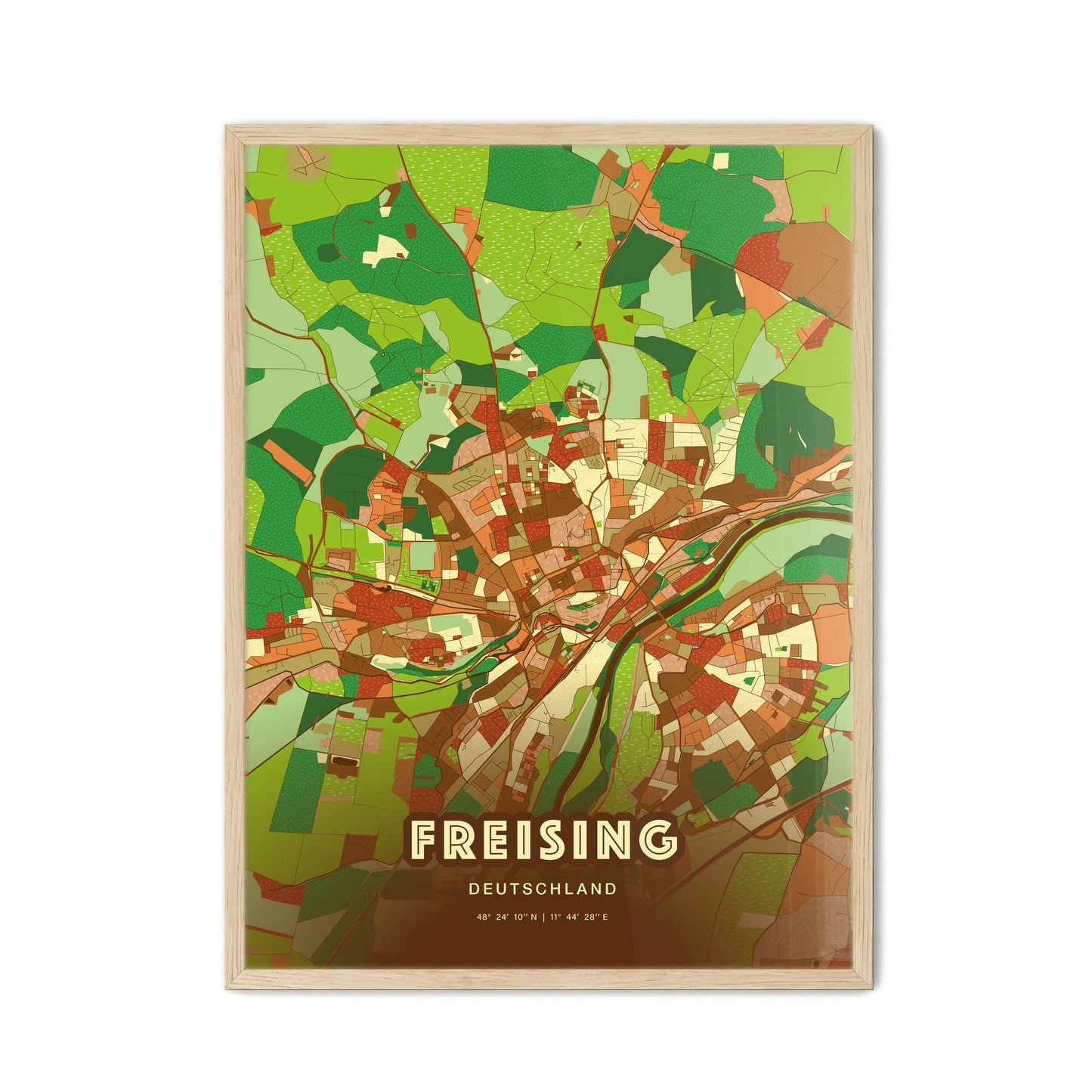 Colorful FREISING GERMANY Fine Art Map Farmhouse