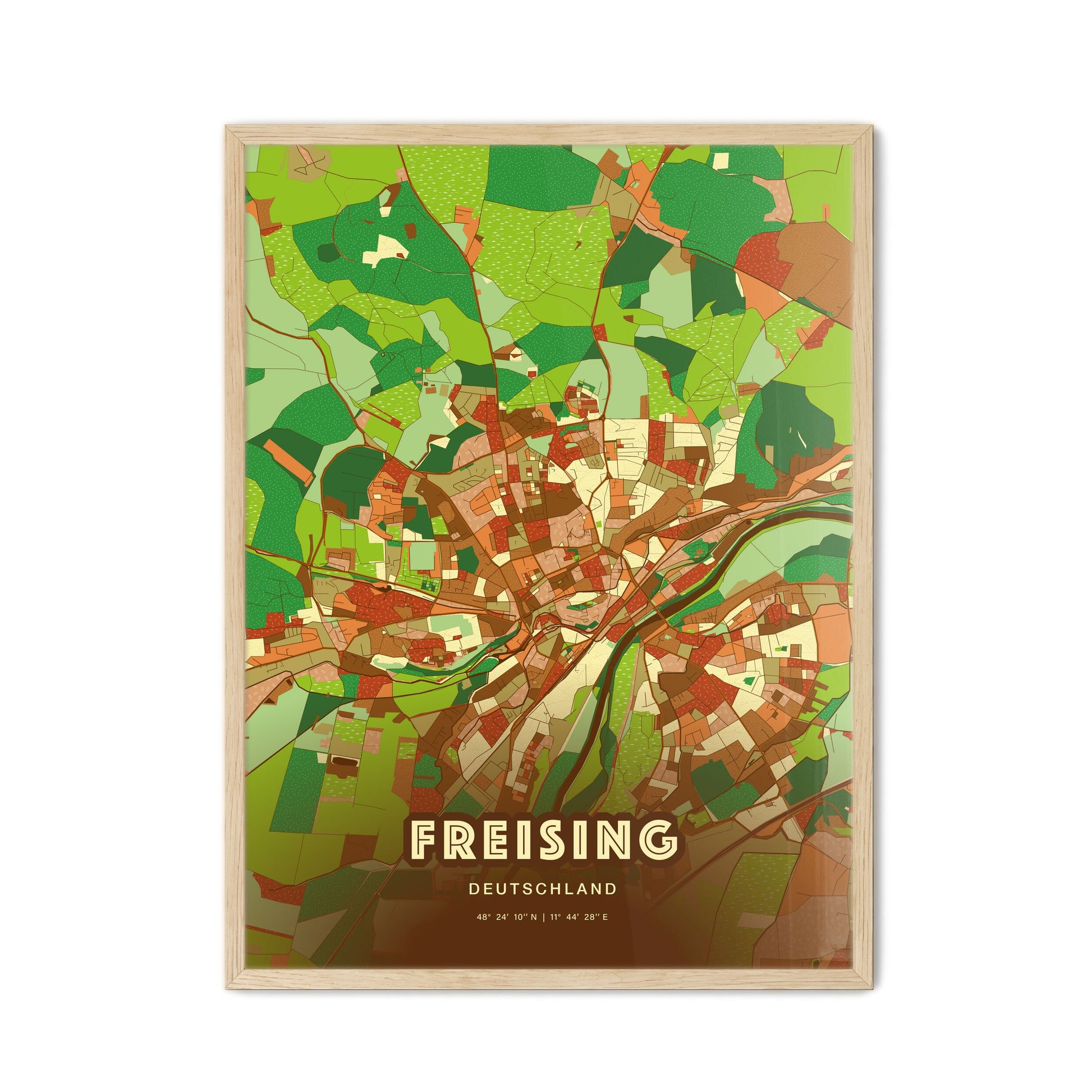 Colorful FREISING GERMANY Fine Art Map Farmhouse