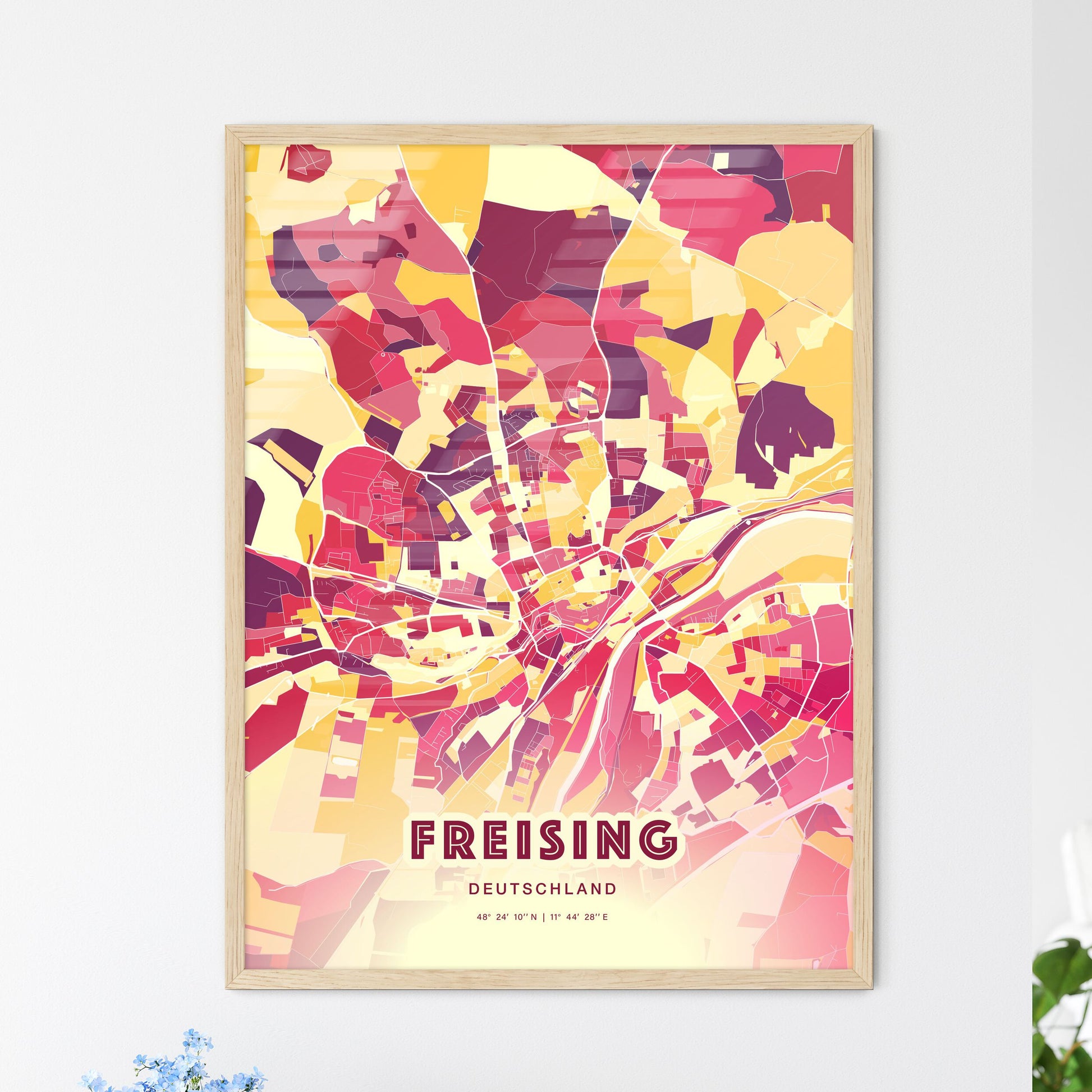 Colorful FREISING GERMANY Fine Art Map Hot Red