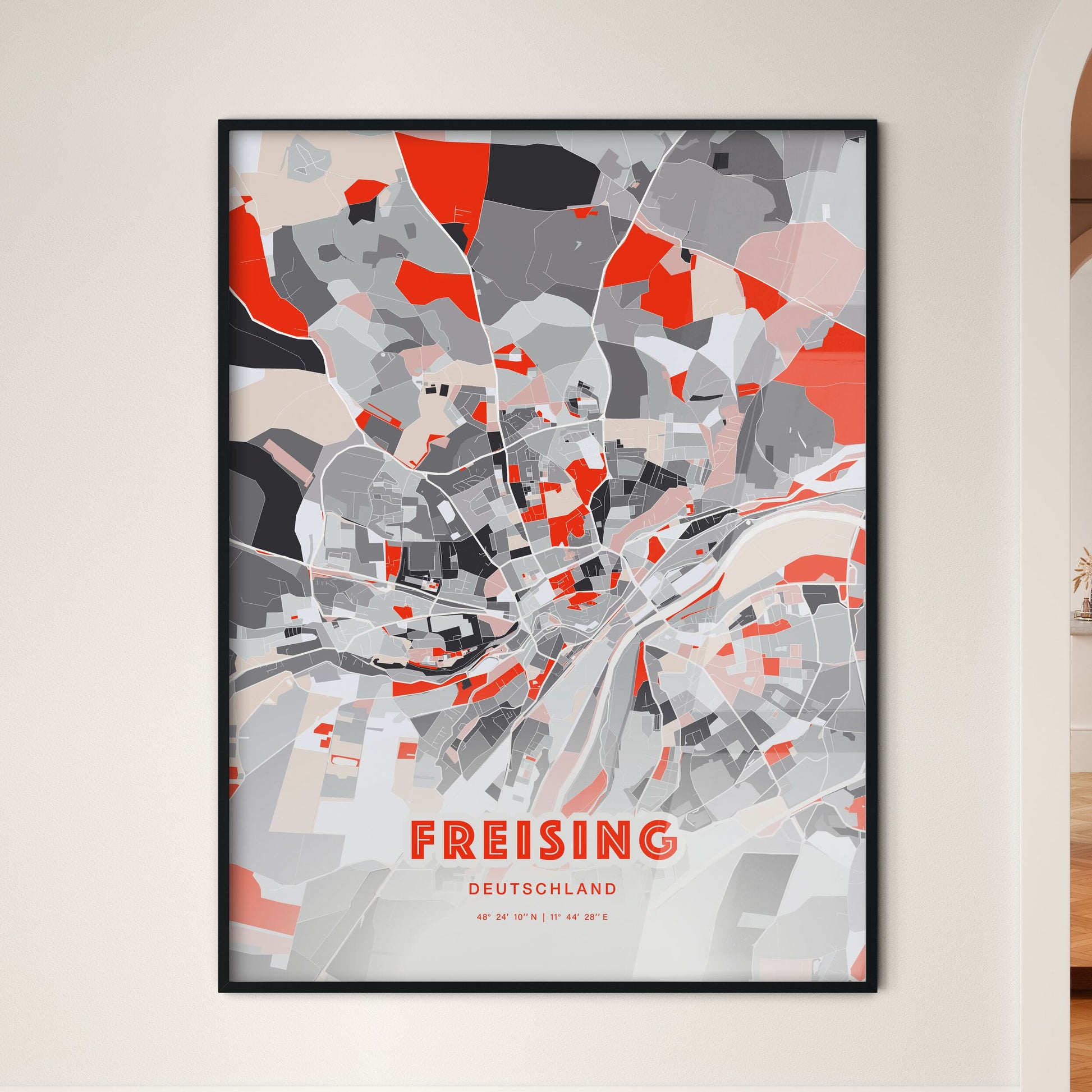 Colorful FREISING GERMANY Fine Art Map Modern