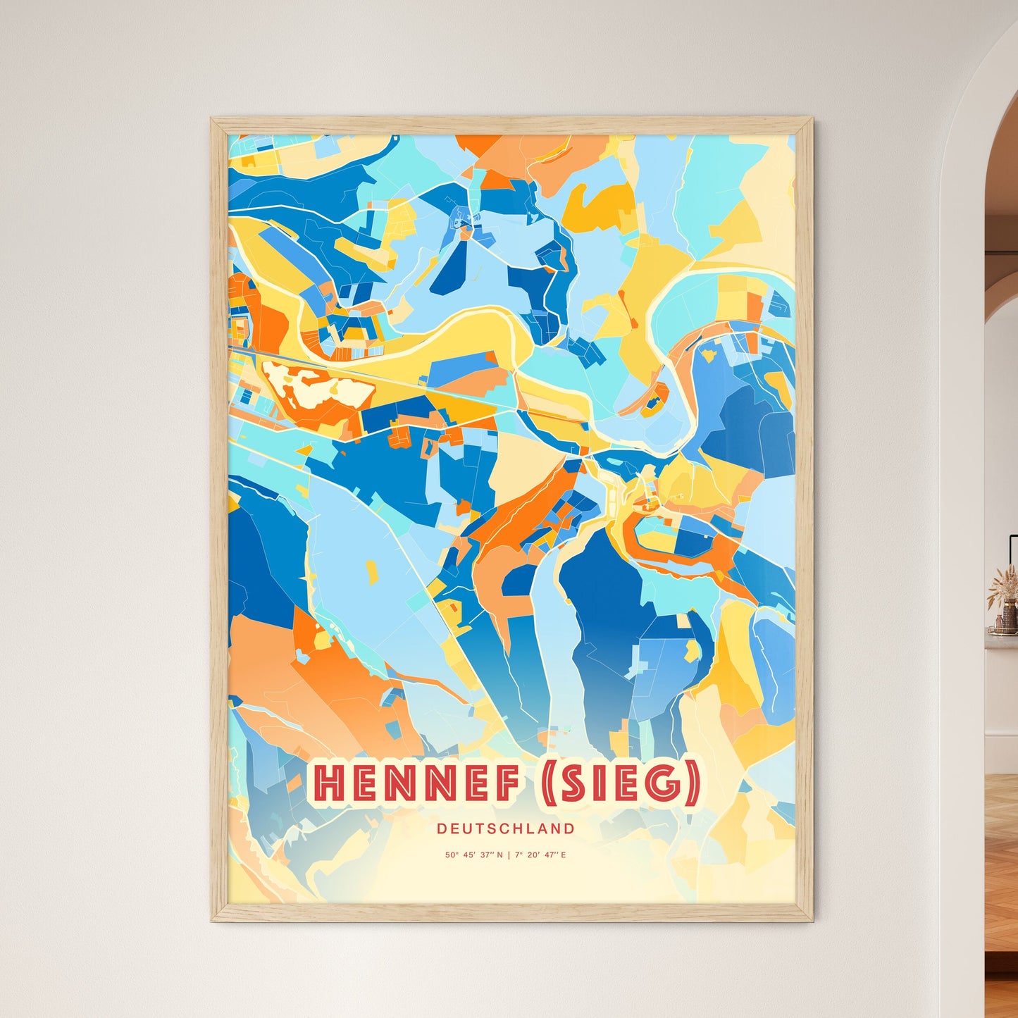 Colorful HENNEF (SIEG) GERMANY Fine Art Map Blue Orange