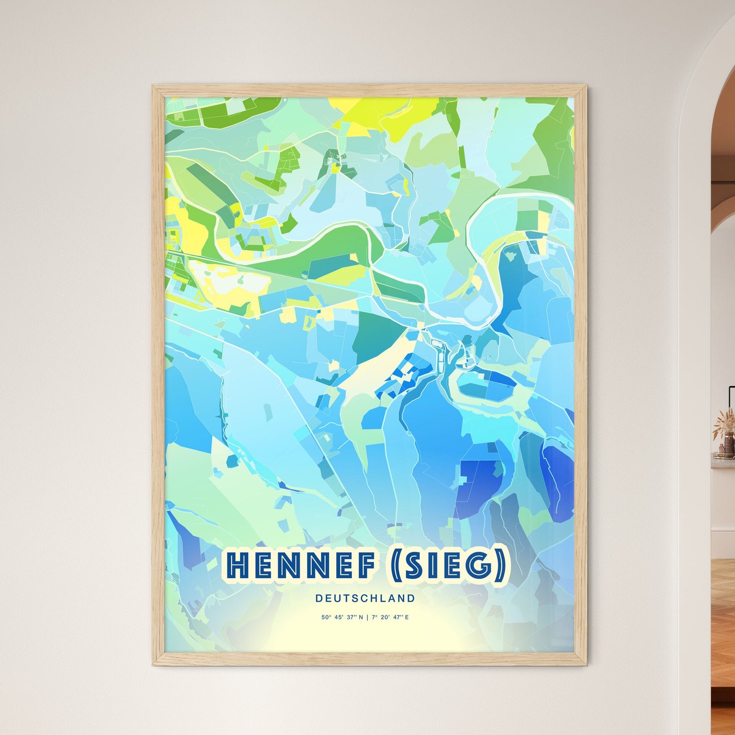 Colorful HENNEF (SIEG) GERMANY Fine Art Map Cool Blue