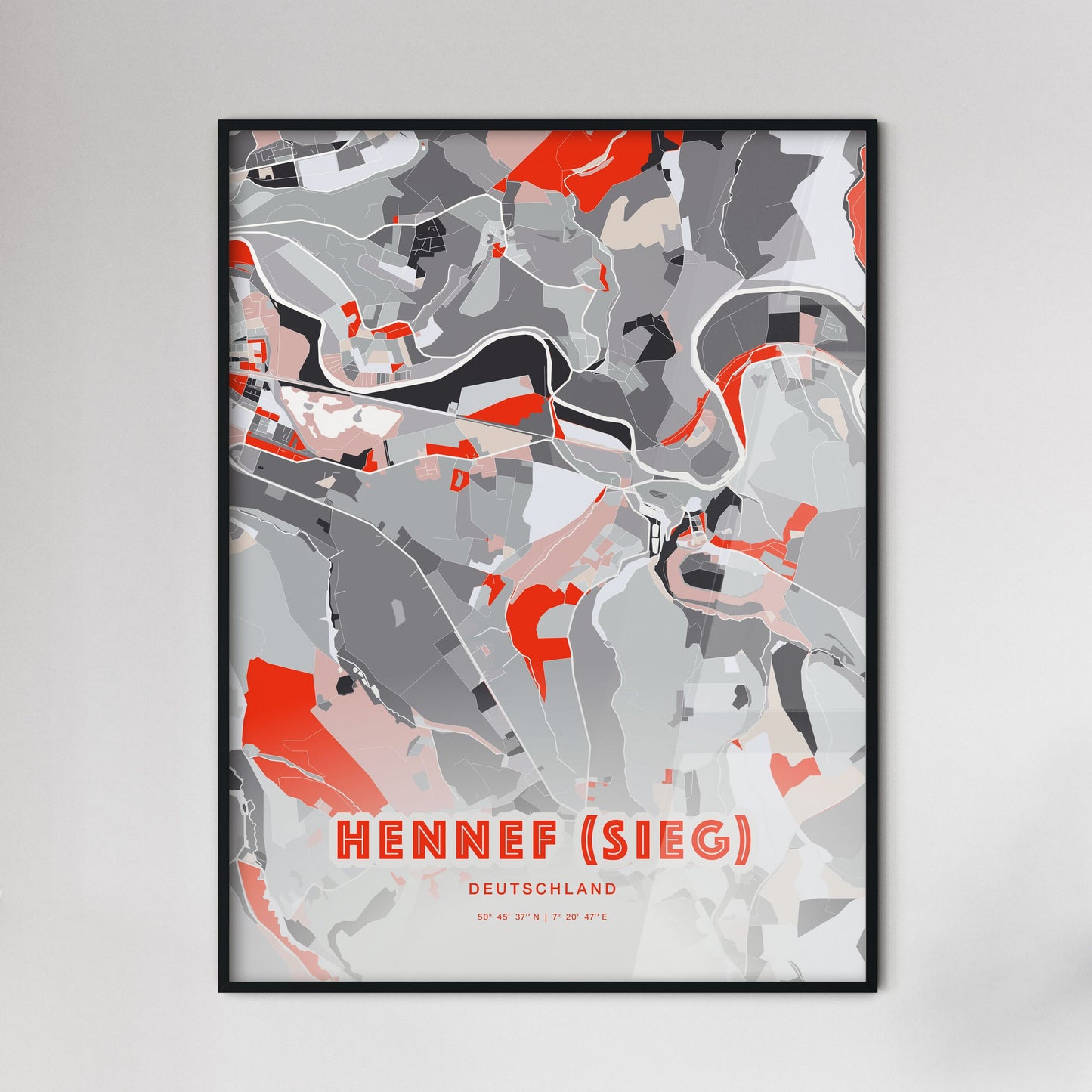 Colorful HENNEF (SIEG) GERMANY Fine Art Map Modern