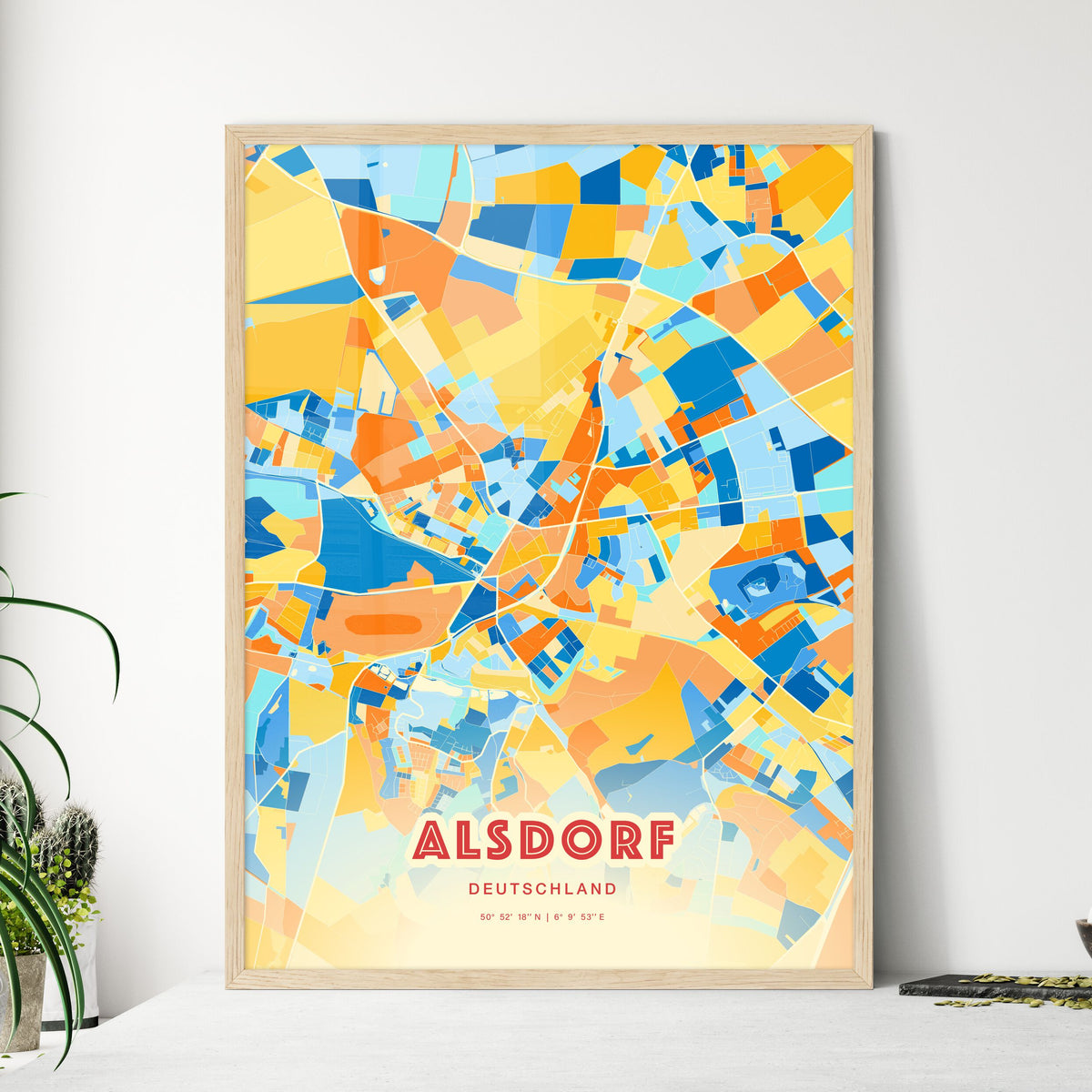 Colorful ALSDORF GERMANY Fine Art Map Blue Orange