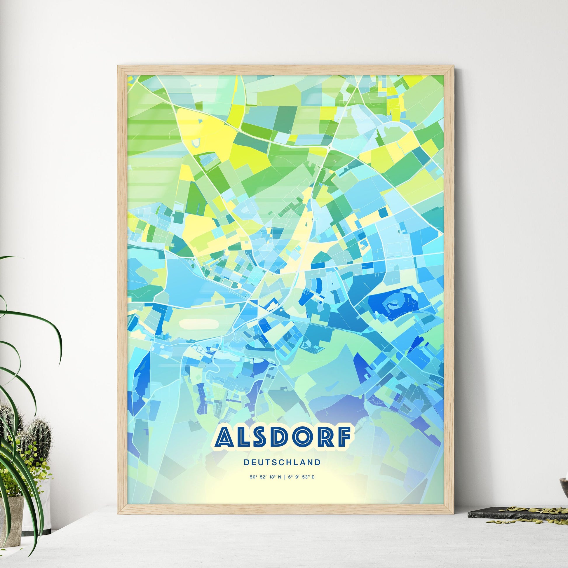 Colorful ALSDORF GERMANY Fine Art Map Cool Blue