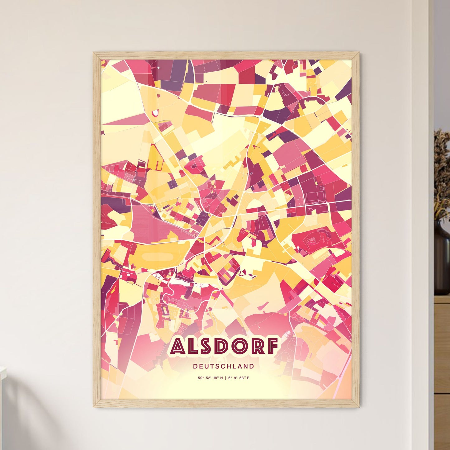 Colorful ALSDORF GERMANY Fine Art Map Hot Red