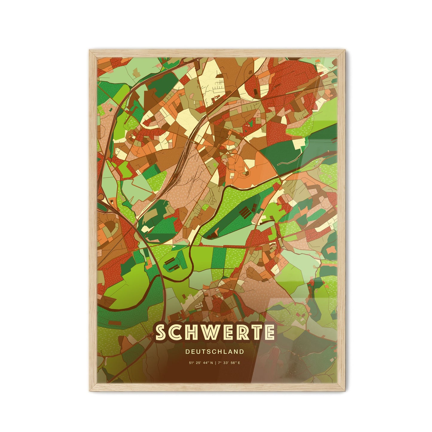 Colorful SCHWERTE GERMANY Fine Art Map Farmhouse