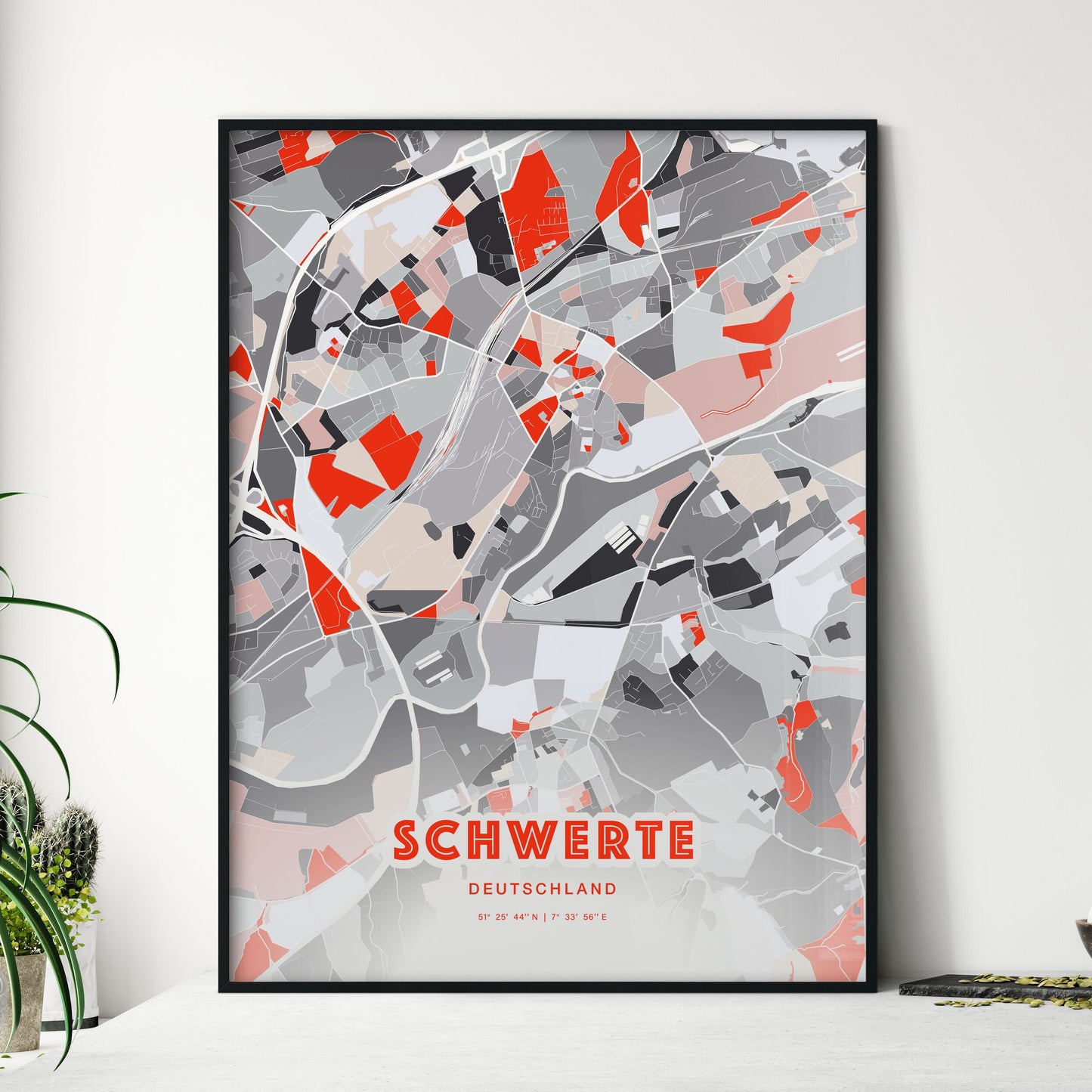 Colorful SCHWERTE GERMANY Fine Art Map Modern