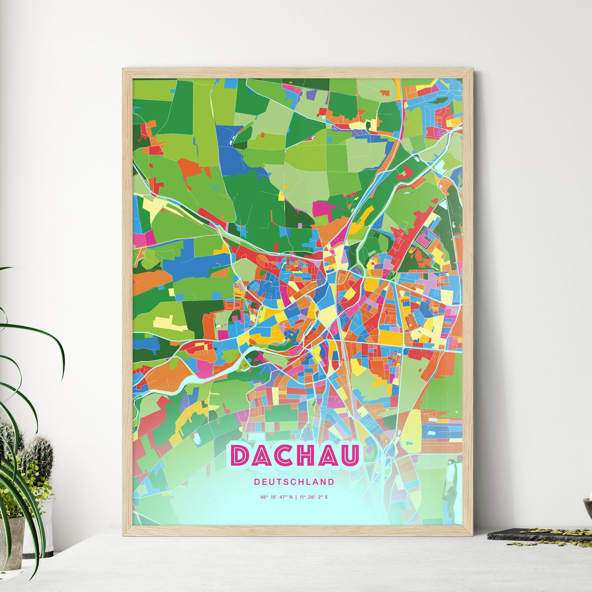 Colorful DACHAU GERMANY Fine Art Map Crazy Colors