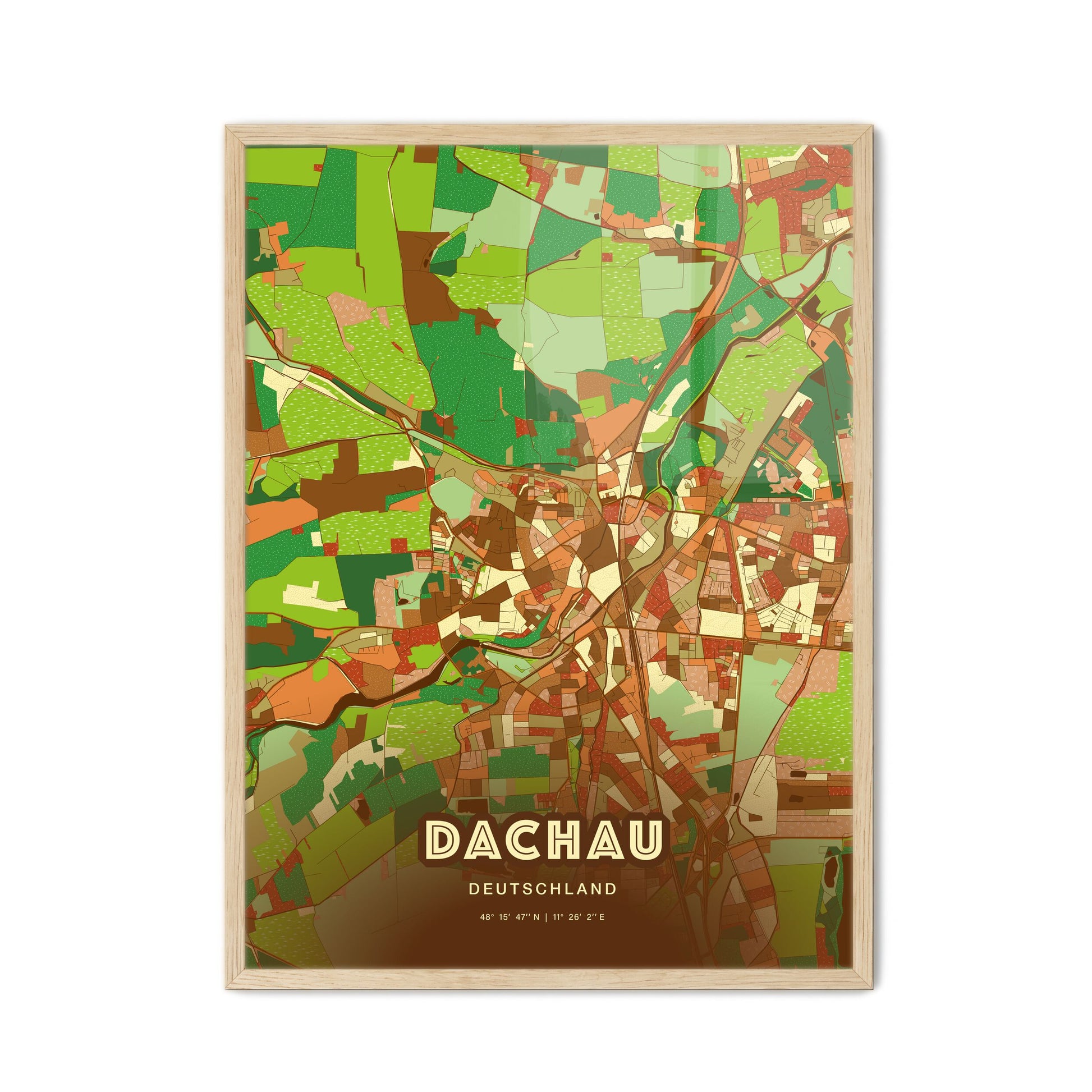 Colorful DACHAU GERMANY Fine Art Map Farmhouse