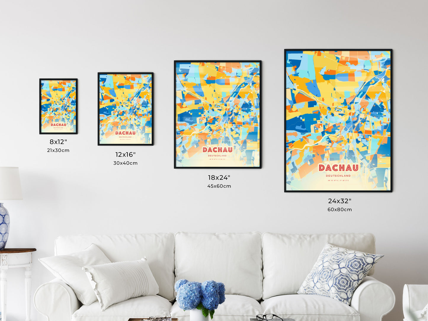 Colorful DACHAU GERMANY Fine Art Map Blue Orange