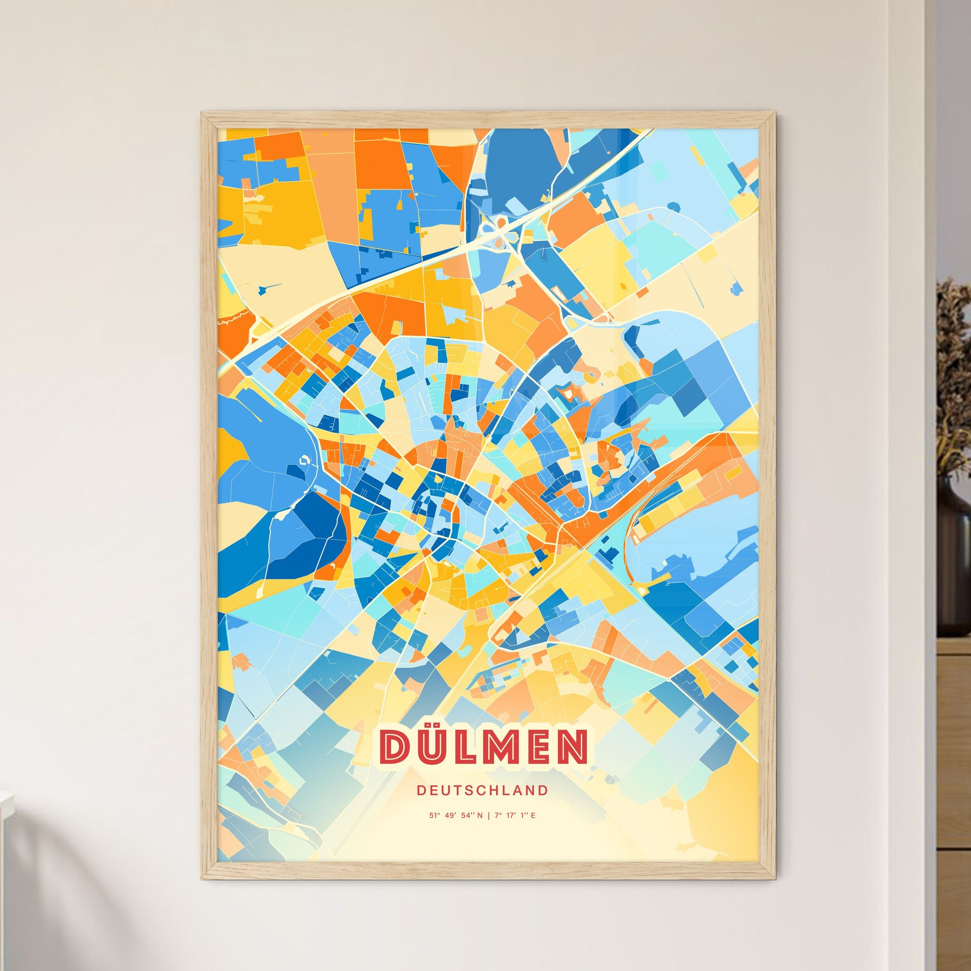 Colorful DULMEN GERMANY Fine Art Map Blue Orange