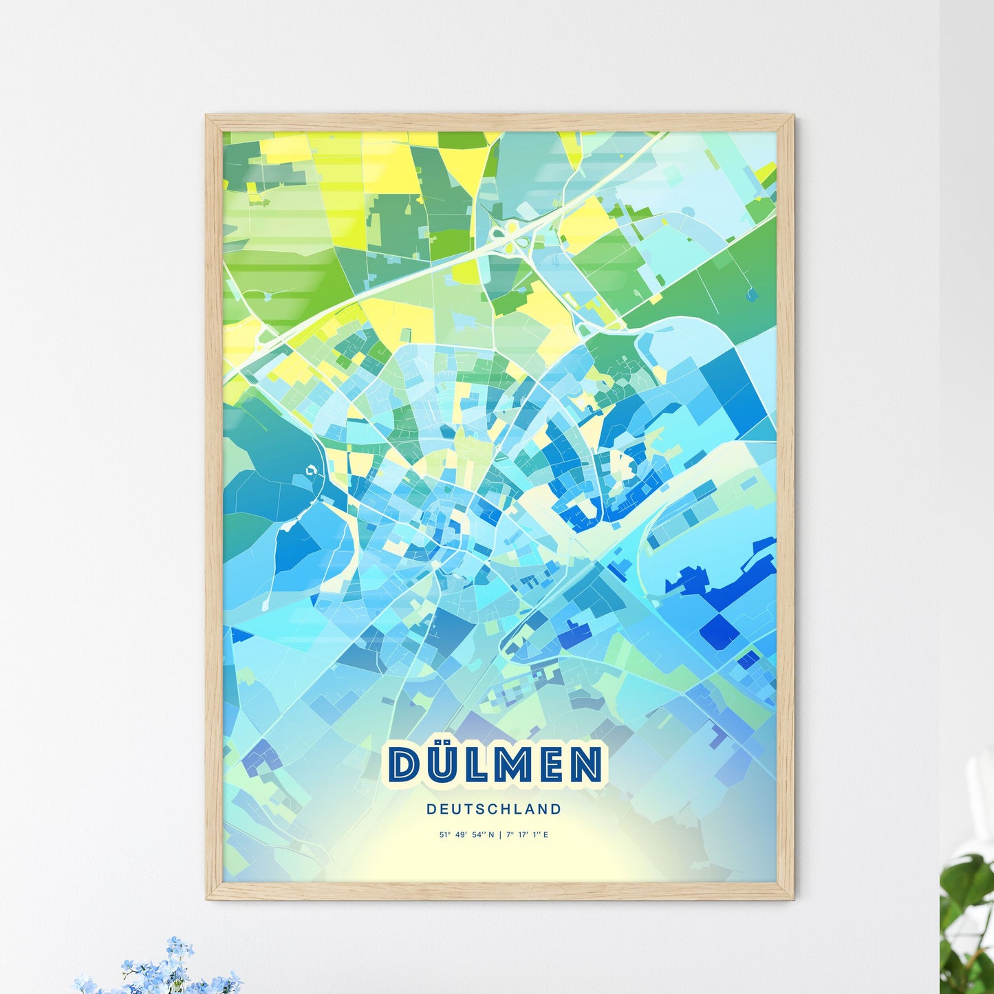 Colorful DULMEN GERMANY Fine Art Map Cool Blue