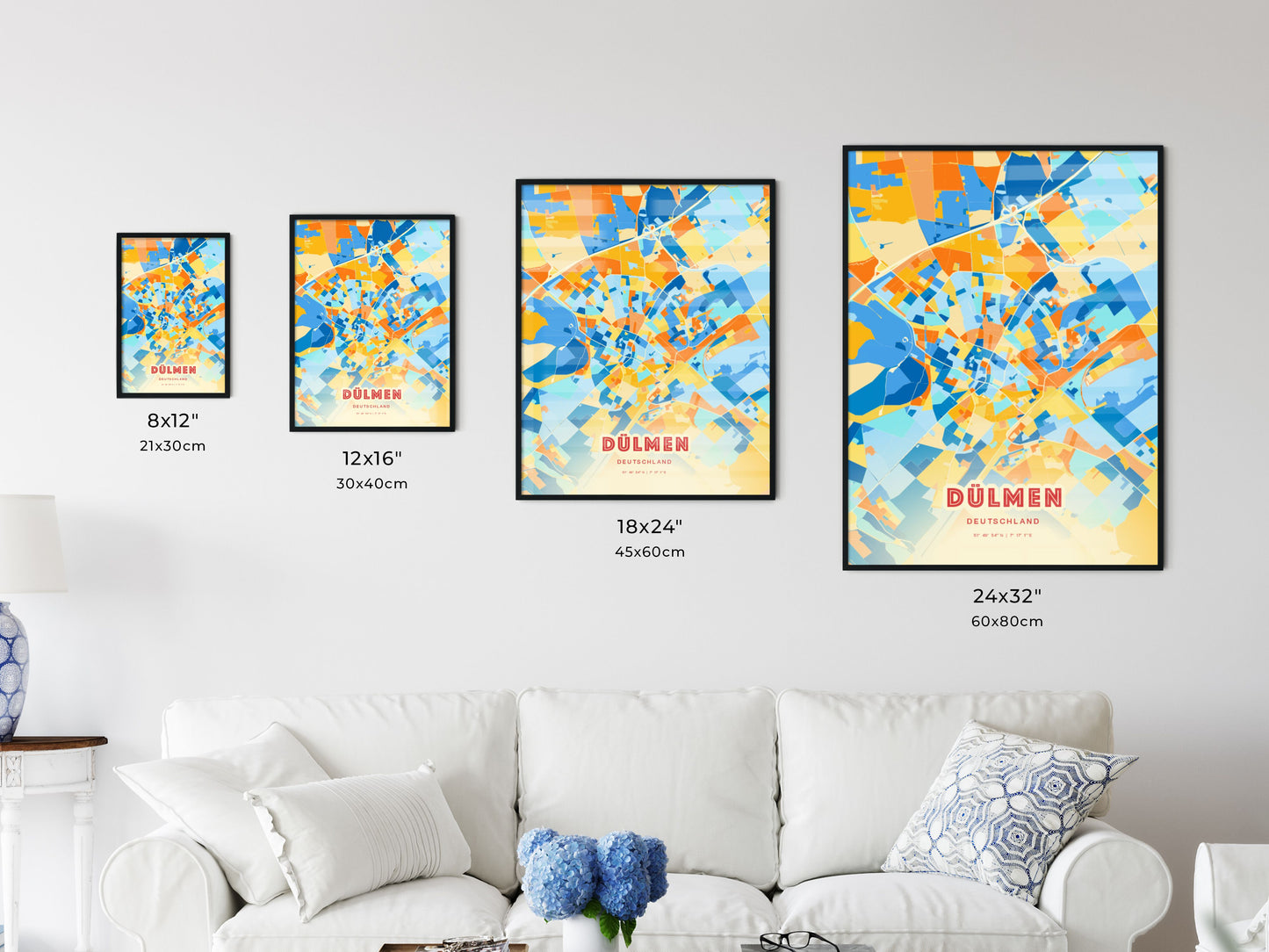 Colorful DULMEN GERMANY Fine Art Map Blue Orange