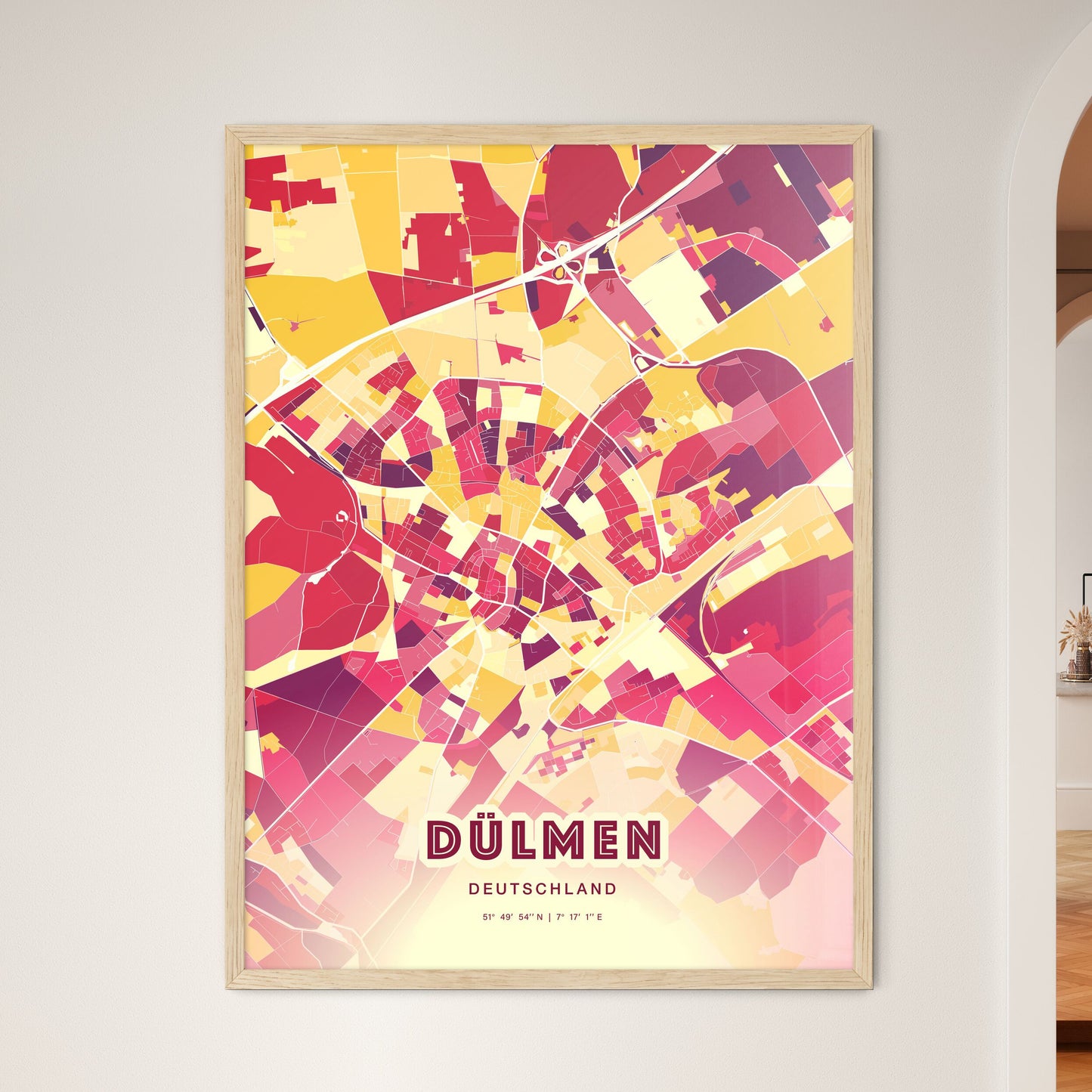 Colorful DULMEN GERMANY Fine Art Map Hot Red