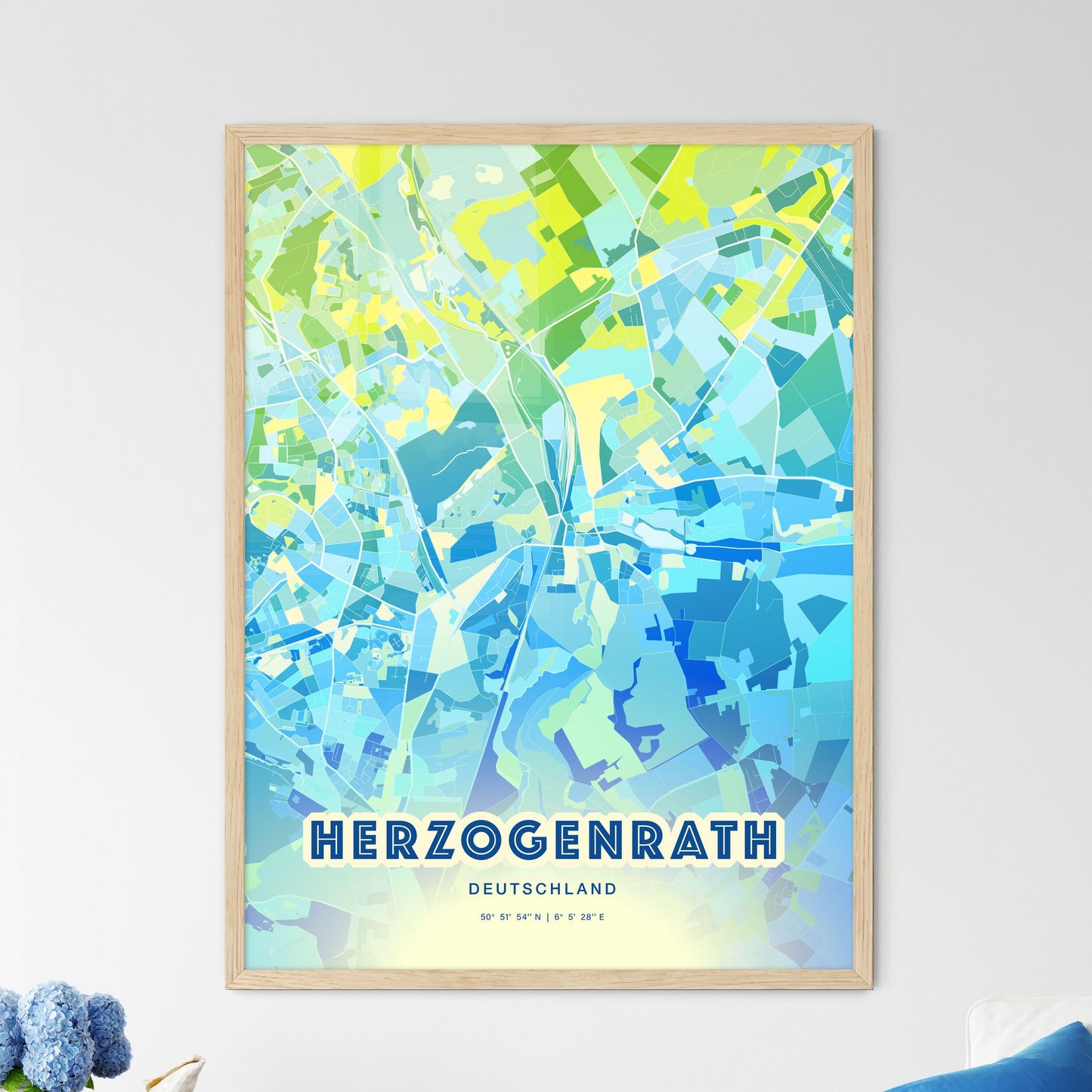 Colorful HERZOGENRATH GERMANY Fine Art Map Cool Blue