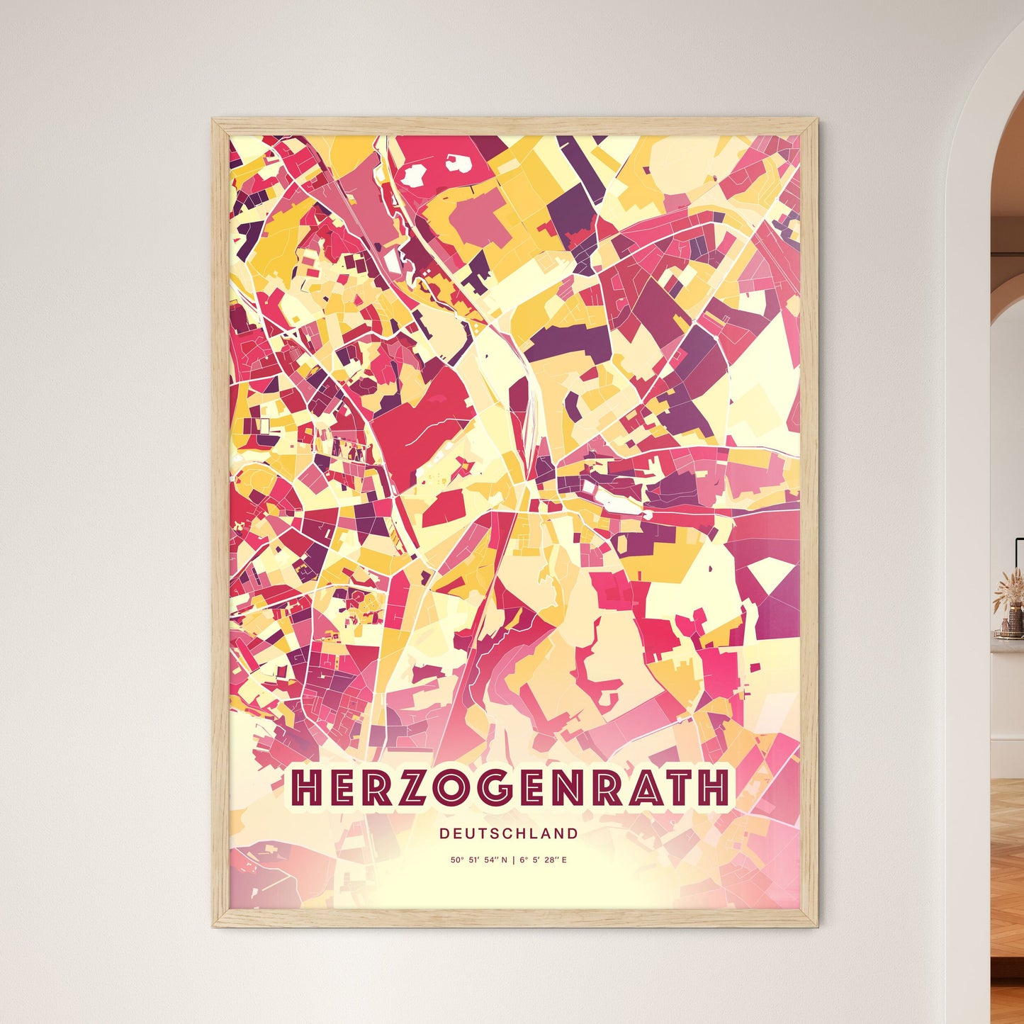 Colorful HERZOGENRATH GERMANY Fine Art Map Hot Red