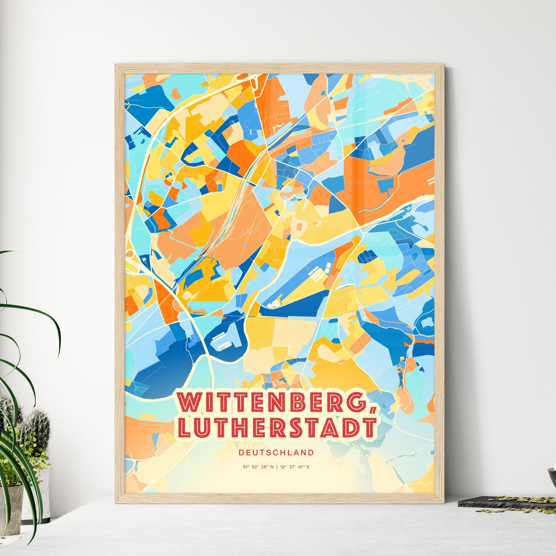 Colorful WITTENBERG, LUTHERSTADT GERMANY Fine Art Map Blue Orange