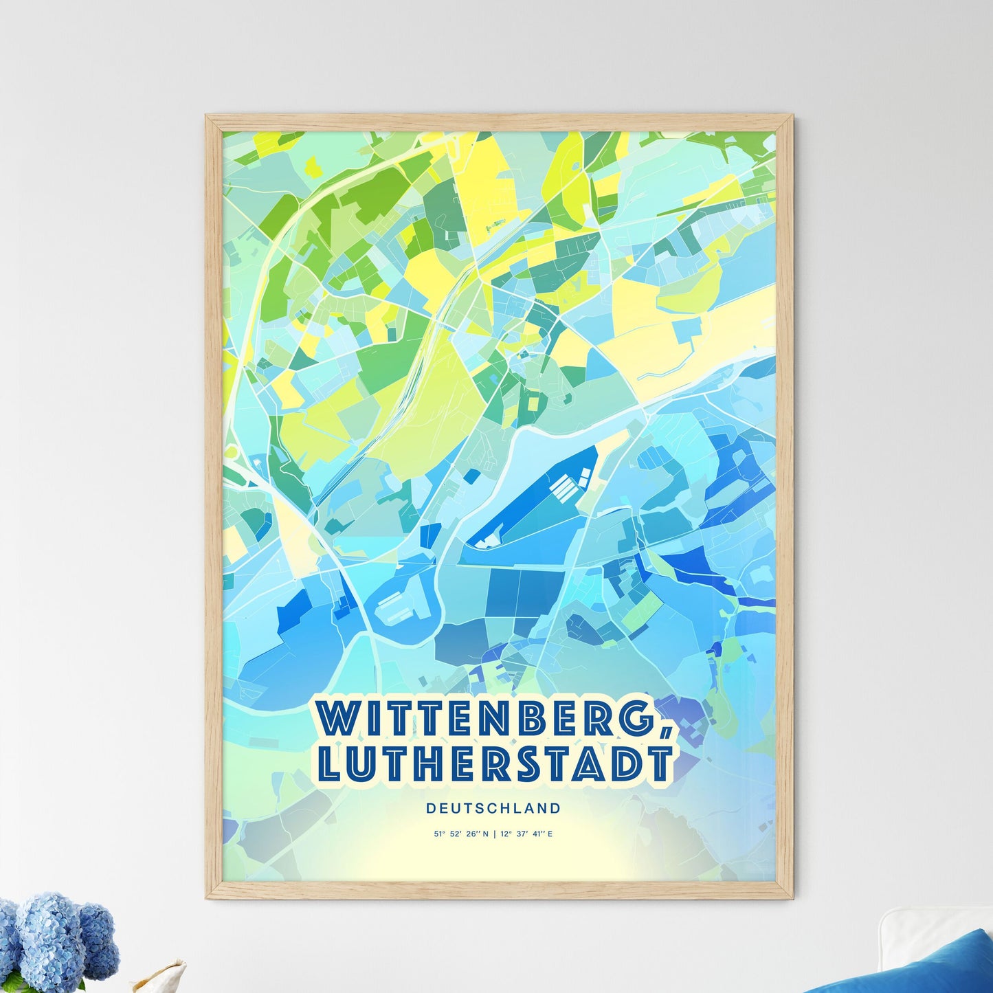 Colorful WITTENBERG, LUTHERSTADT GERMANY Fine Art Map Cool Blue