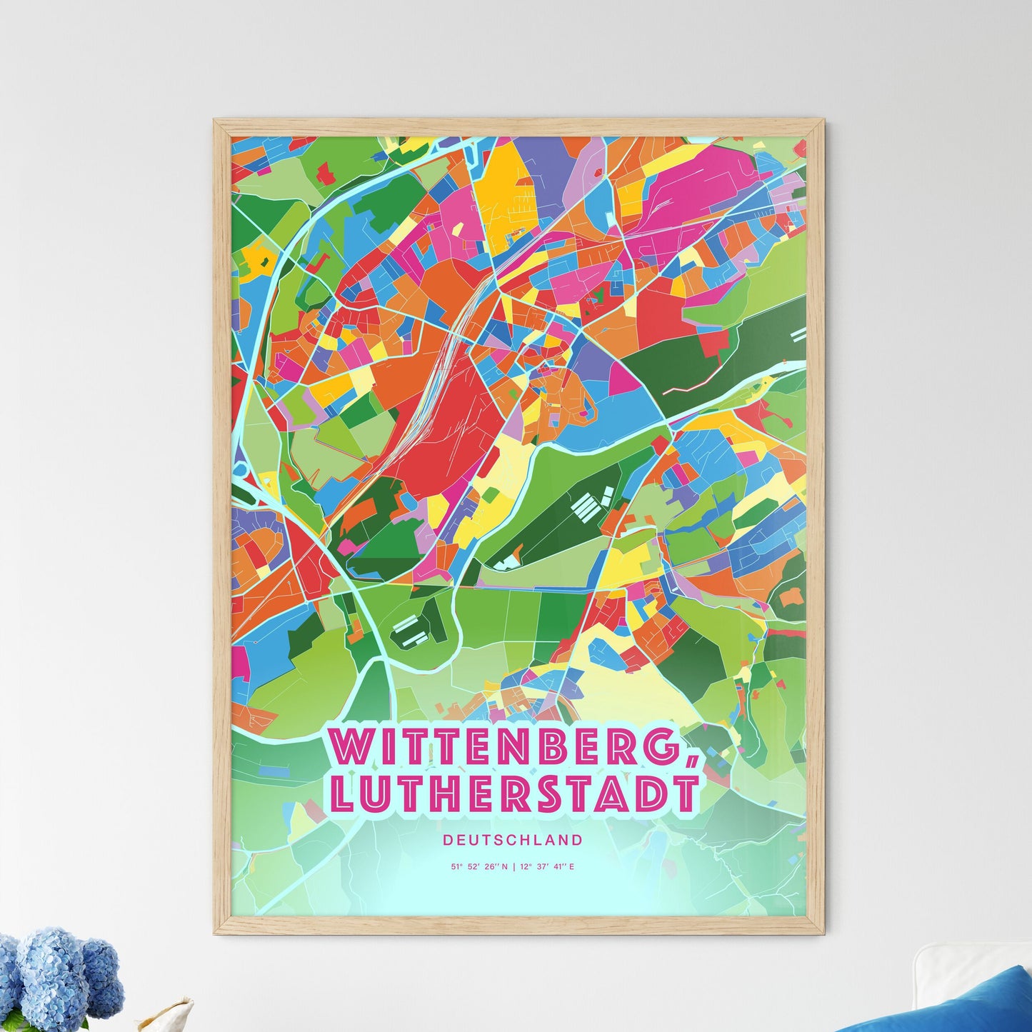 Colorful WITTENBERG, LUTHERSTADT GERMANY Fine Art Map Crazy Colors