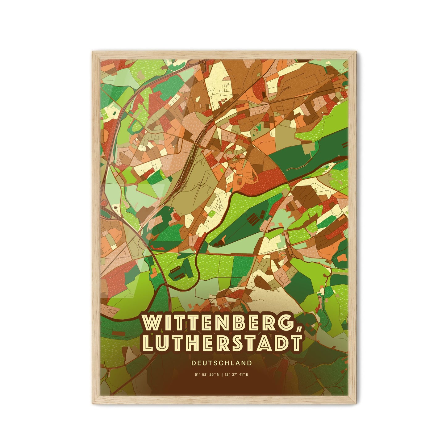 Colorful WITTENBERG, LUTHERSTADT GERMANY Fine Art Map Farmhouse