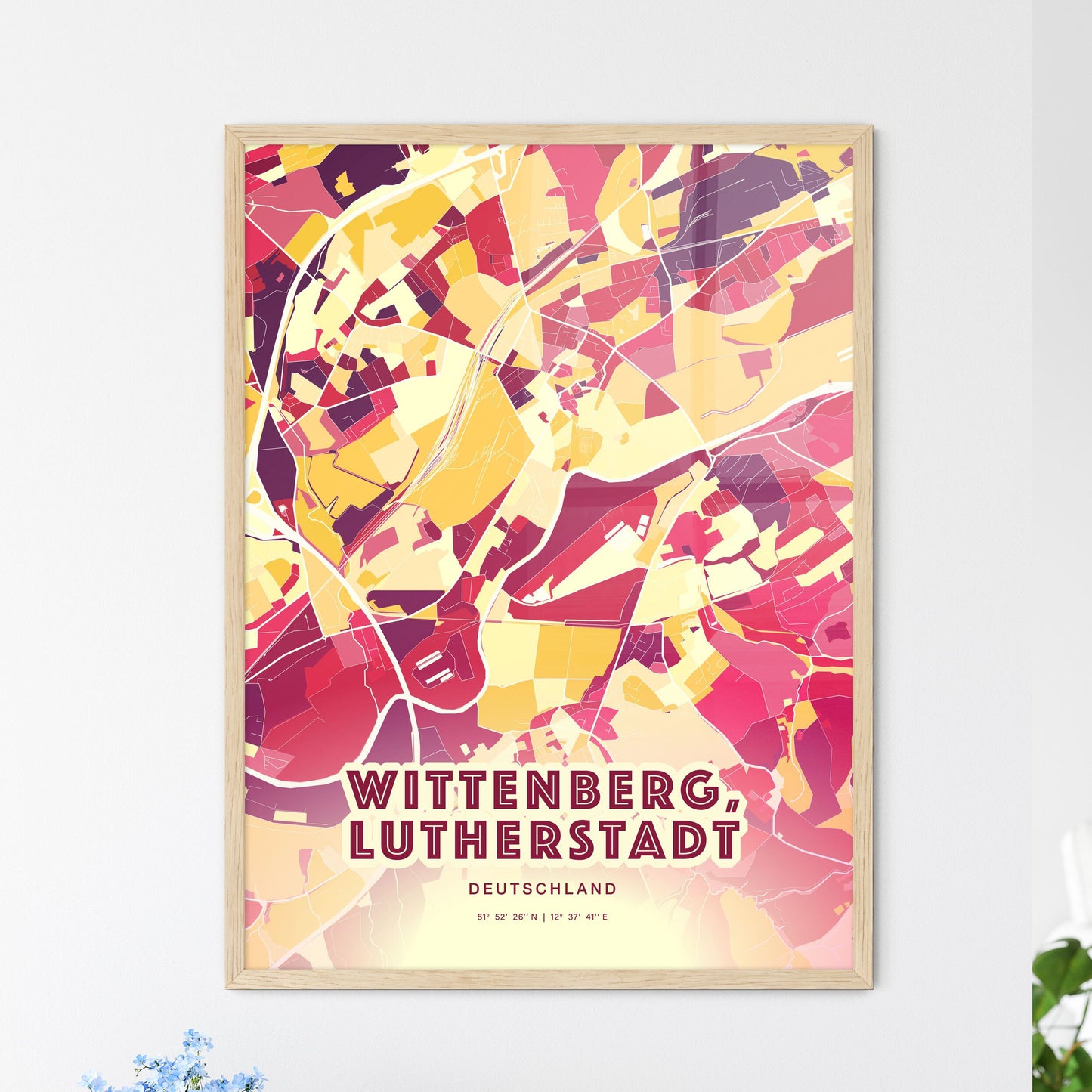 Colorful WITTENBERG, LUTHERSTADT GERMANY Fine Art Map Hot Red