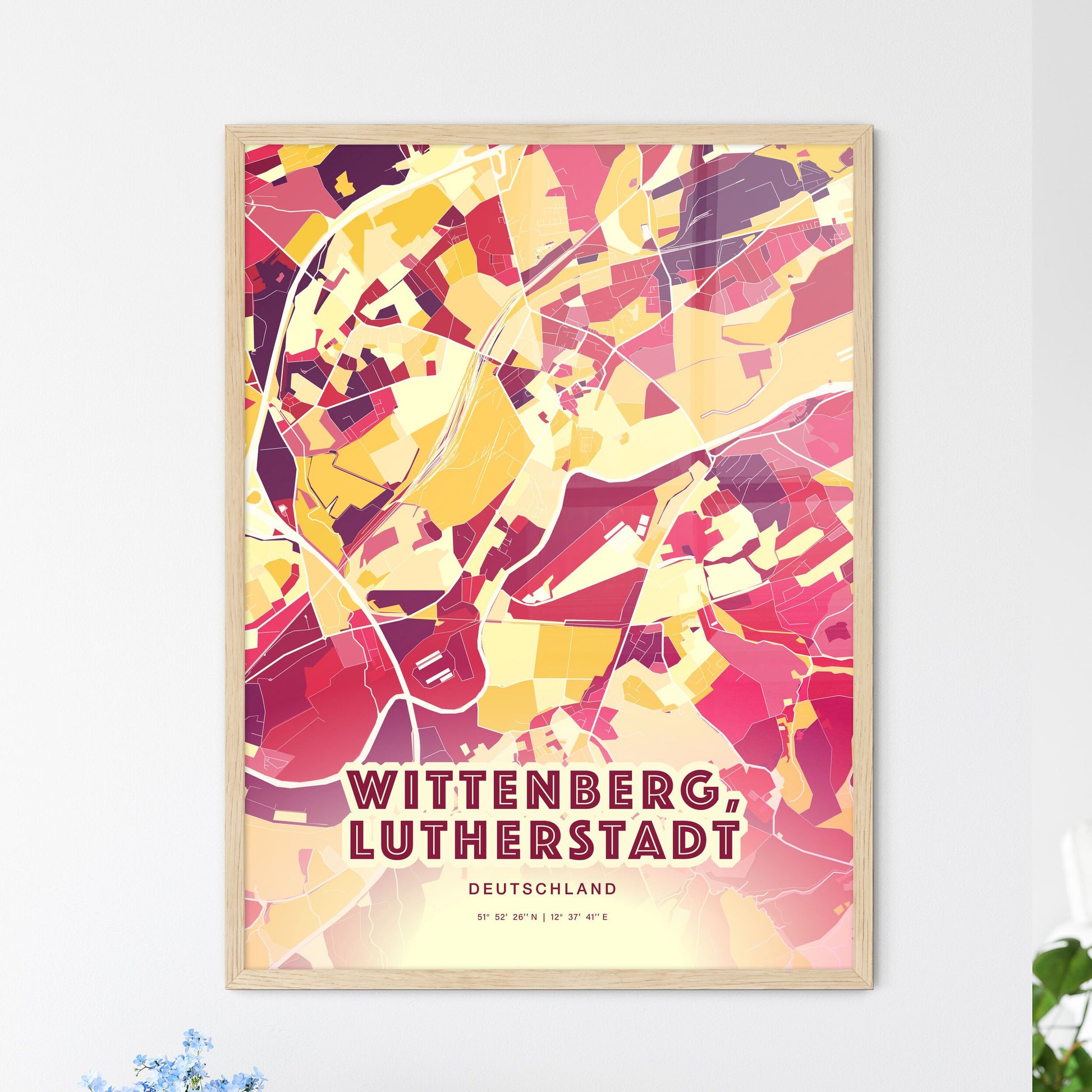 Colorful WITTENBERG, LUTHERSTADT GERMANY Fine Art Map Hot Red