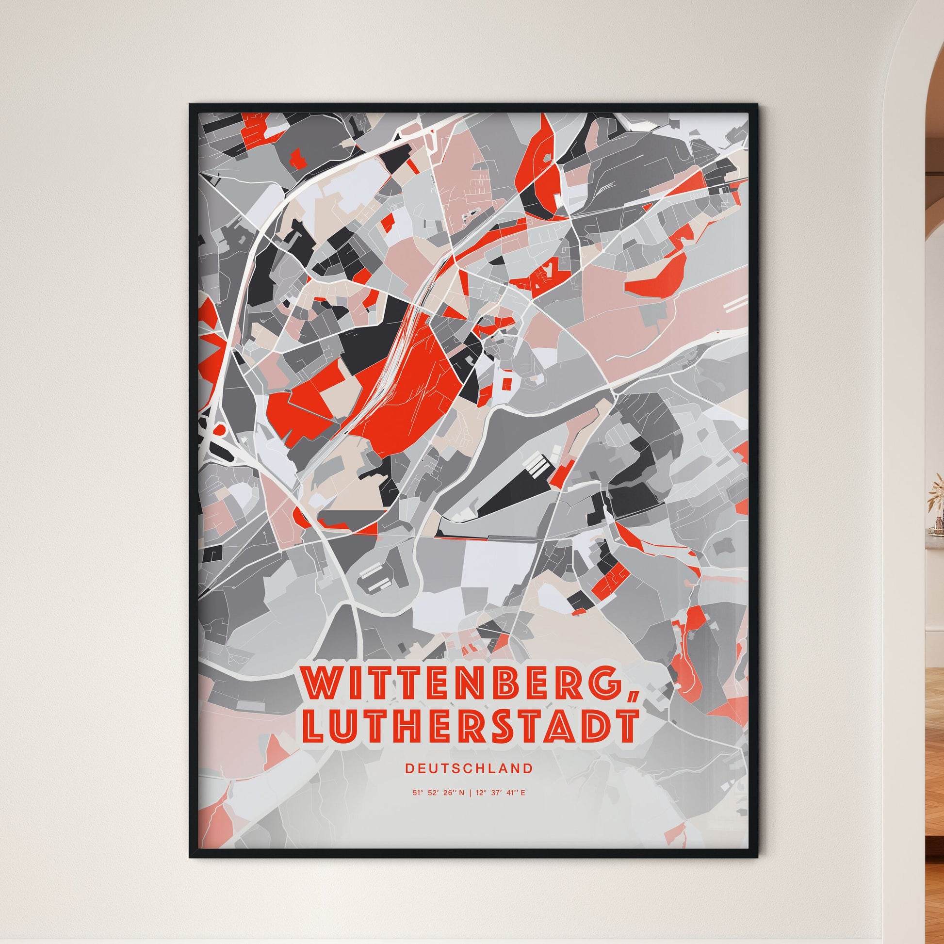 Colorful WITTENBERG, LUTHERSTADT GERMANY Fine Art Map Modern