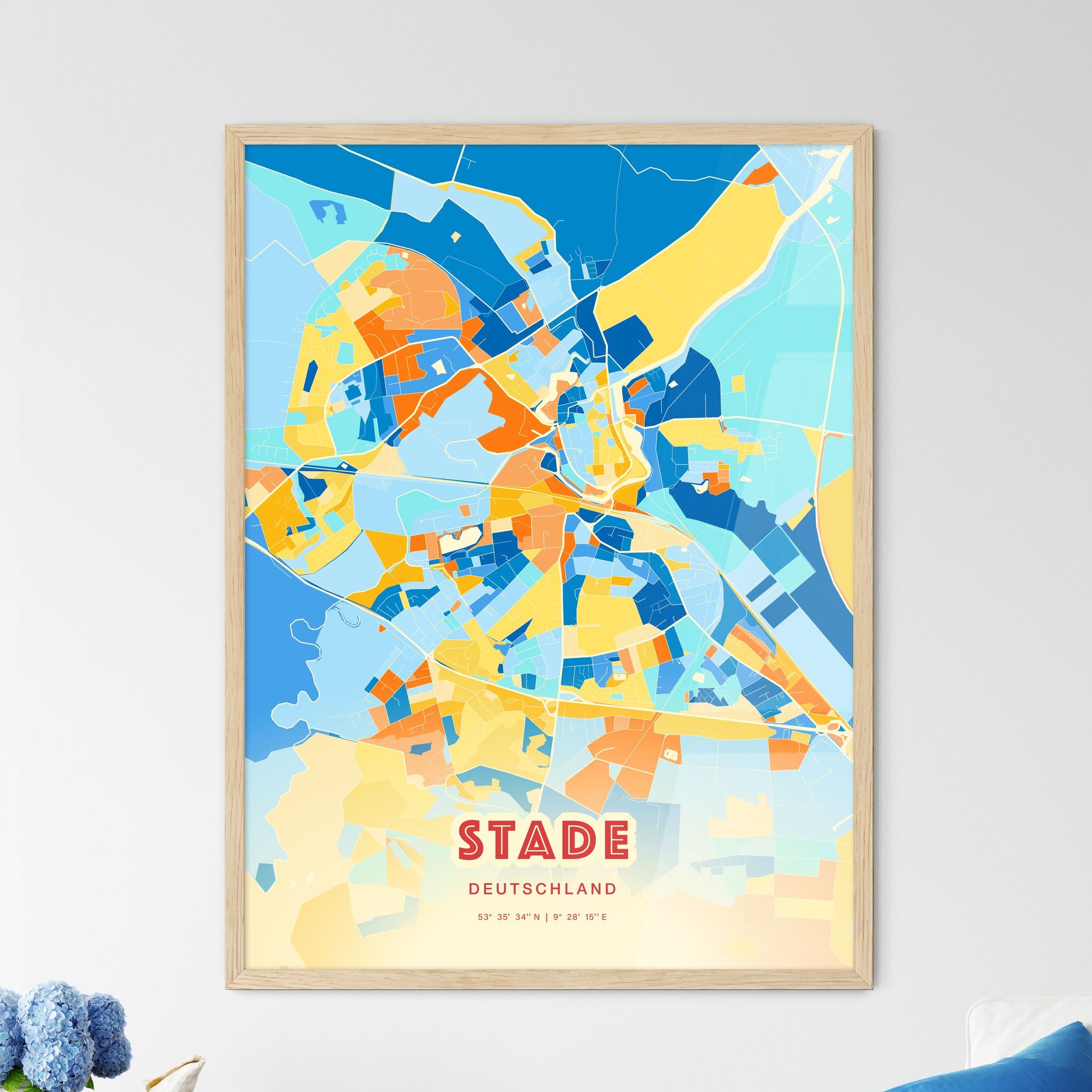 Colorful STADE GERMANY Fine Art Map Blue Orange