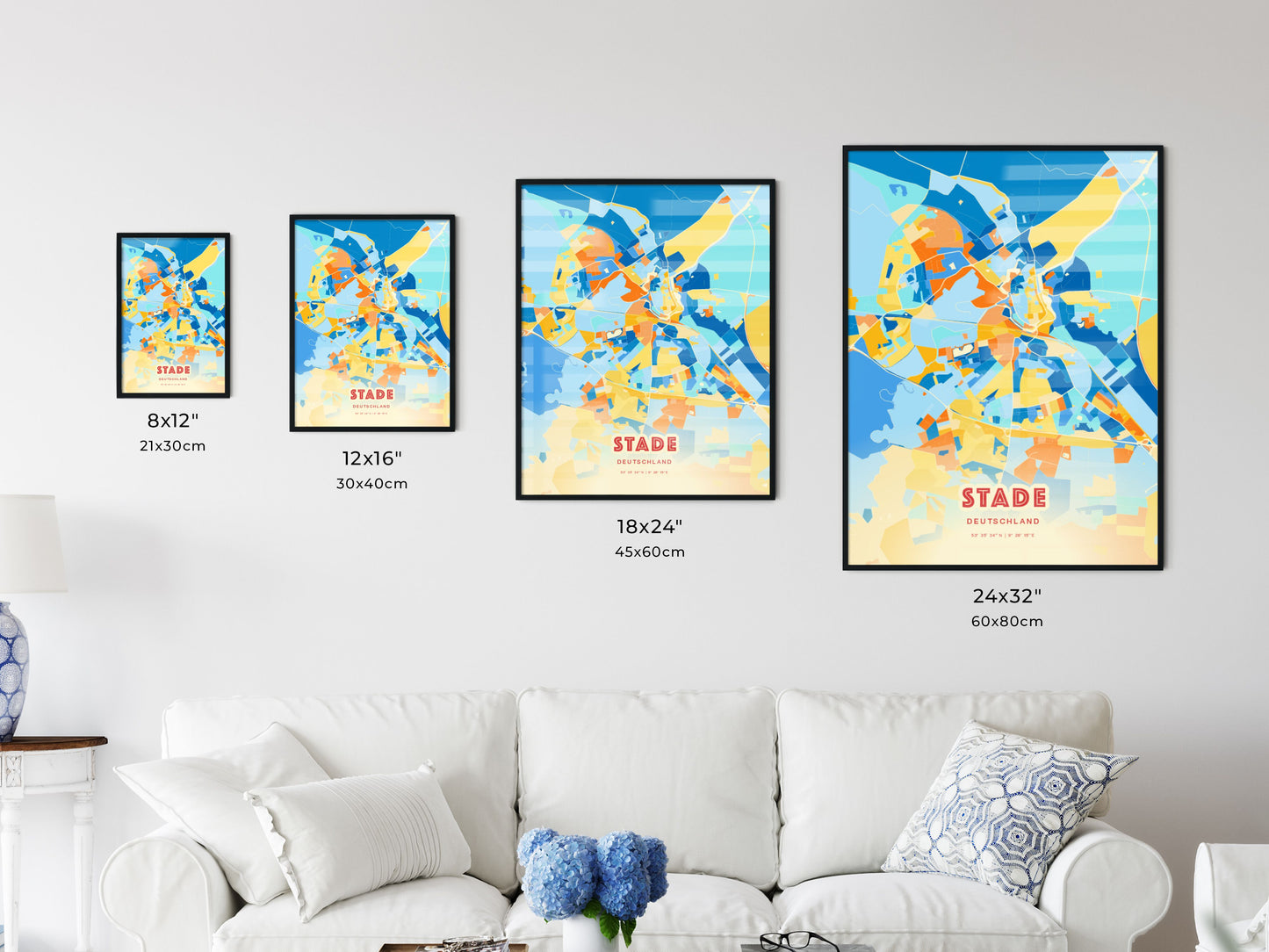 Colorful STADE GERMANY Fine Art Map Blue Orange