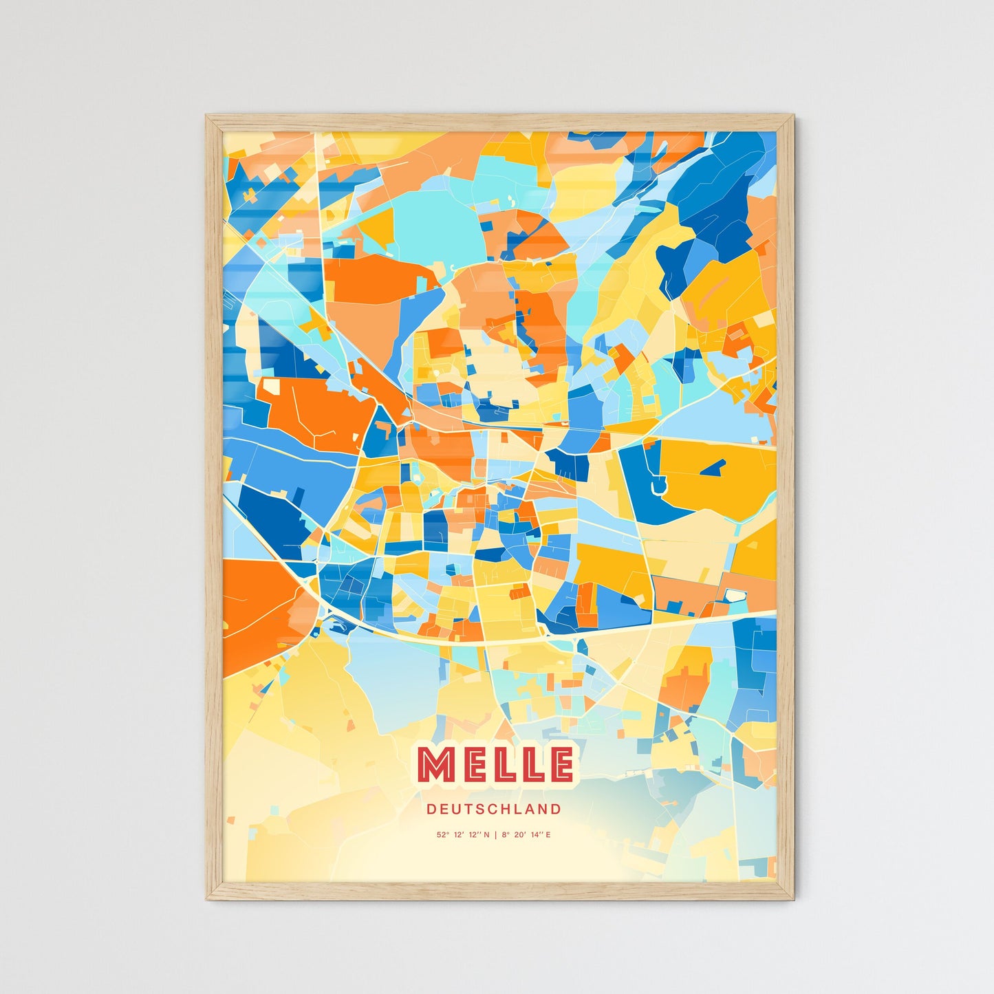 Colorful MELLE GERMANY Fine Art Map Blue Orange