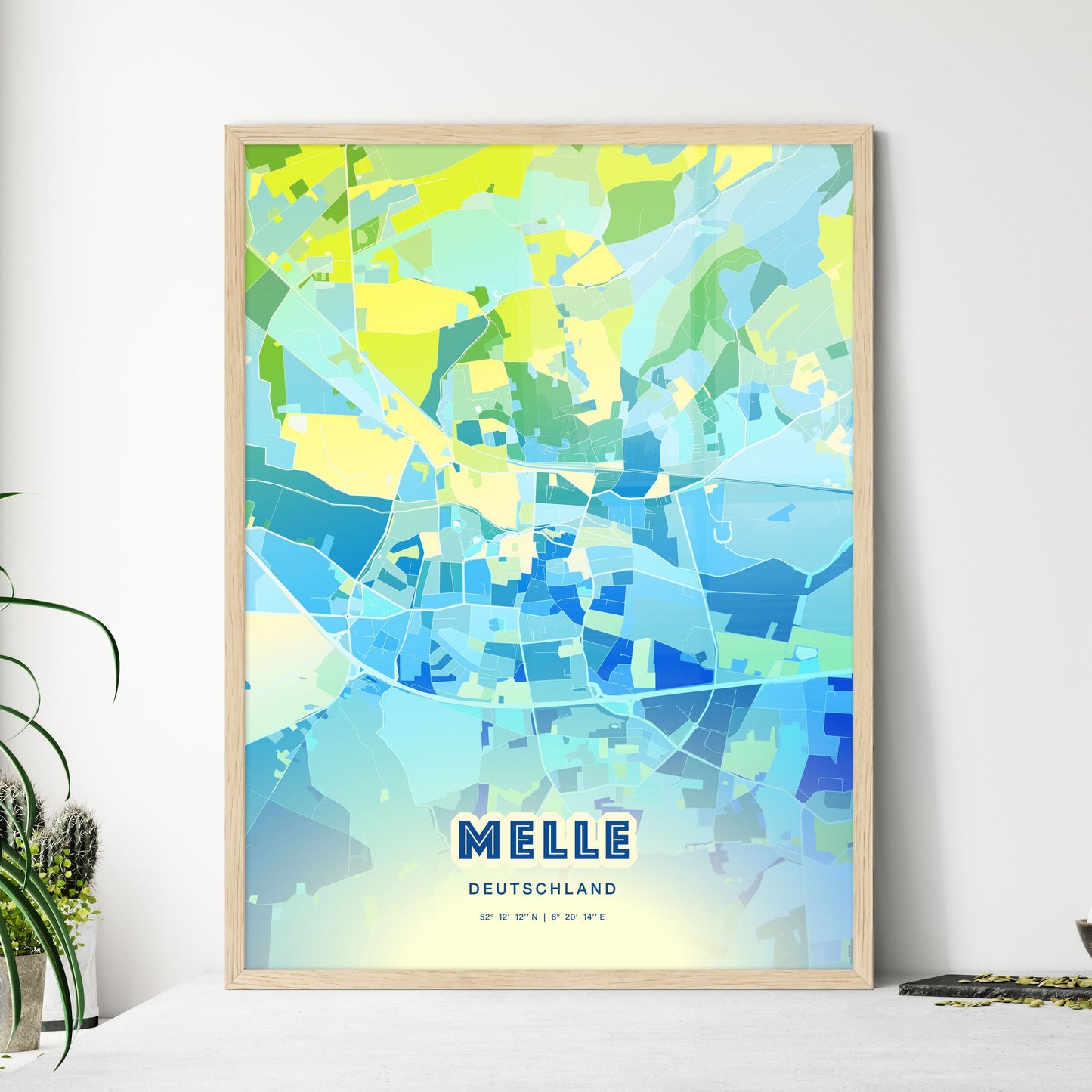 Colorful MELLE GERMANY Fine Art Map Cool Blue