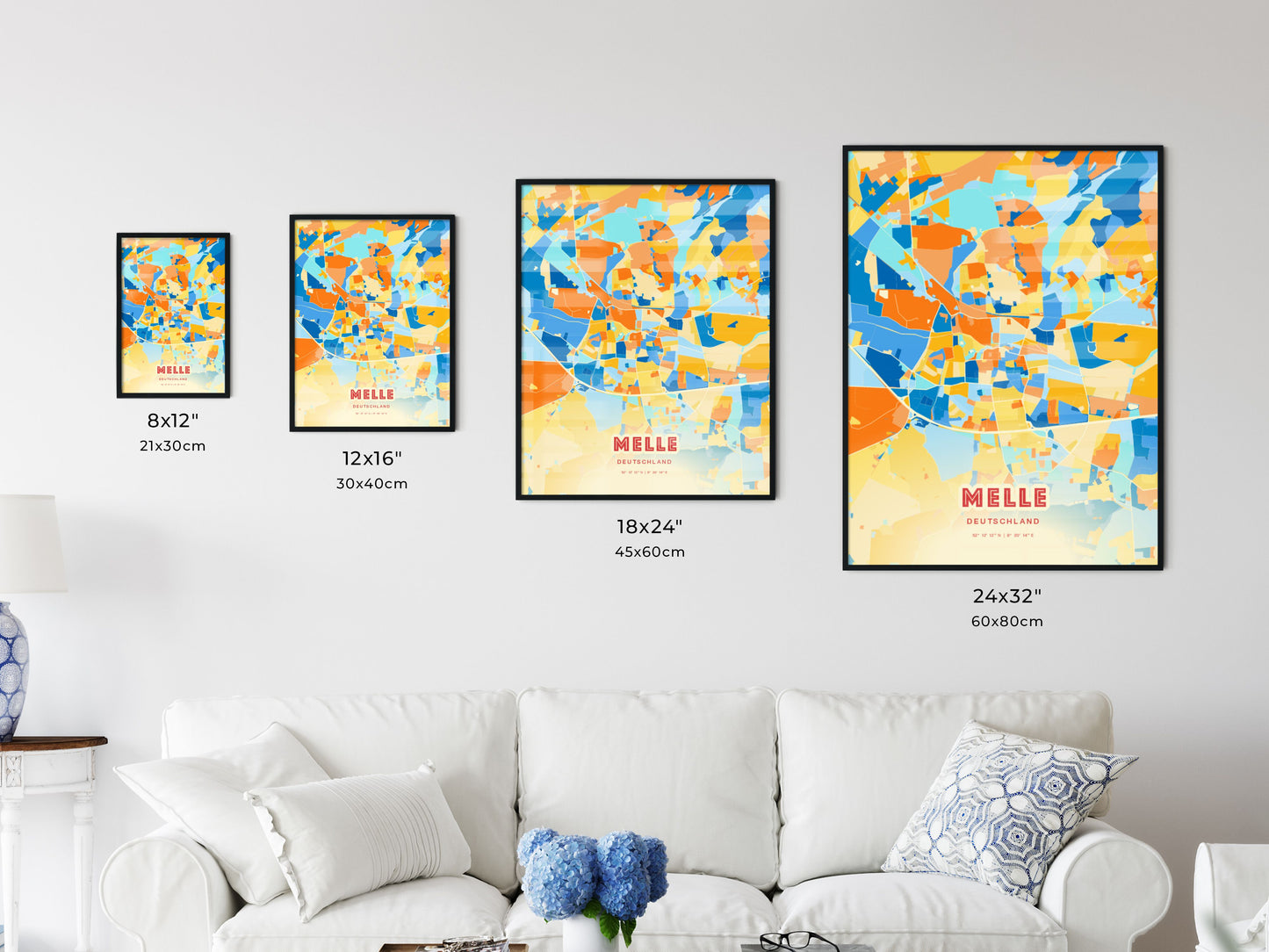 Colorful MELLE GERMANY Fine Art Map Blue Orange