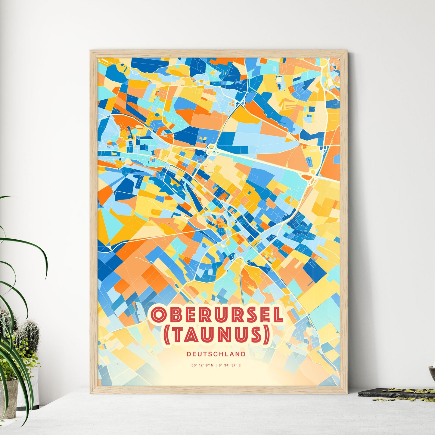 Colorful OBERURSEL (TAUNUS) GERMANY Fine Art Map Blue Orange