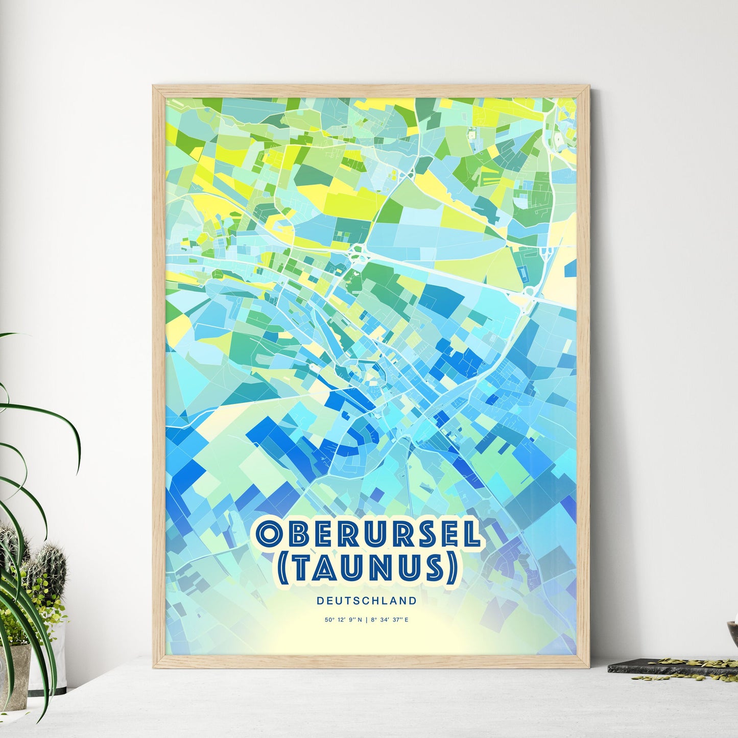 Colorful OBERURSEL (TAUNUS) GERMANY Fine Art Map Cool Blue