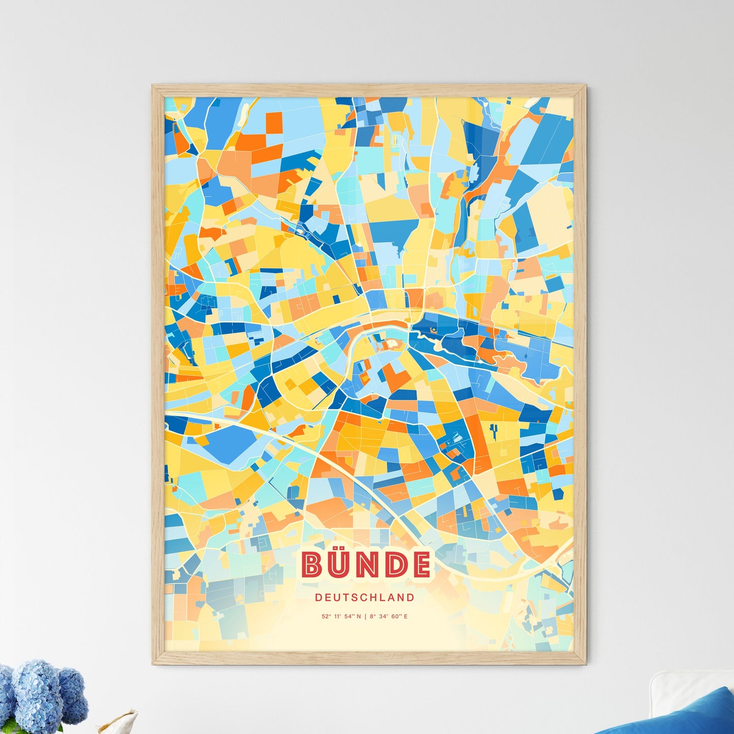 Colorful BUNDE GERMANY Fine Art Map Blue Orange