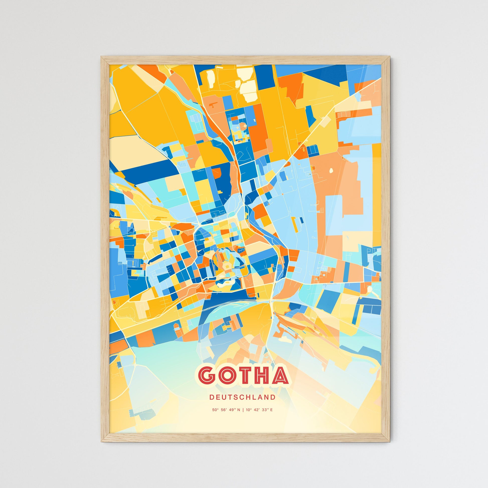 Colorful Gotha Germany Fine Art Map Blue Orange