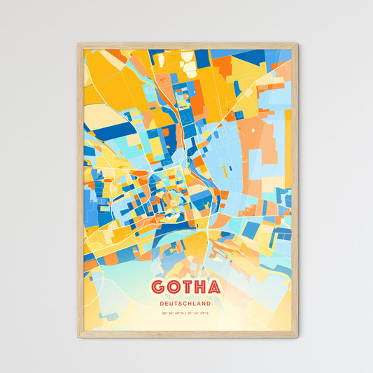 Colorful Gotha Germany Fine Art Map Blue Orange