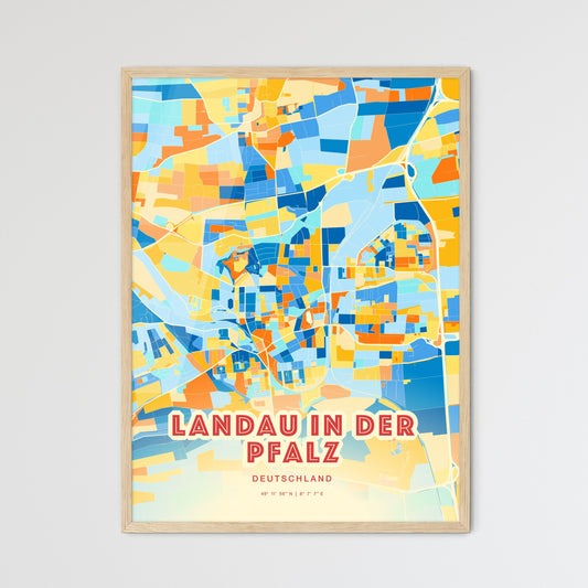 Colorful LANDAU IN DER PFALZ GERMANY Fine Art Map Blue Orange